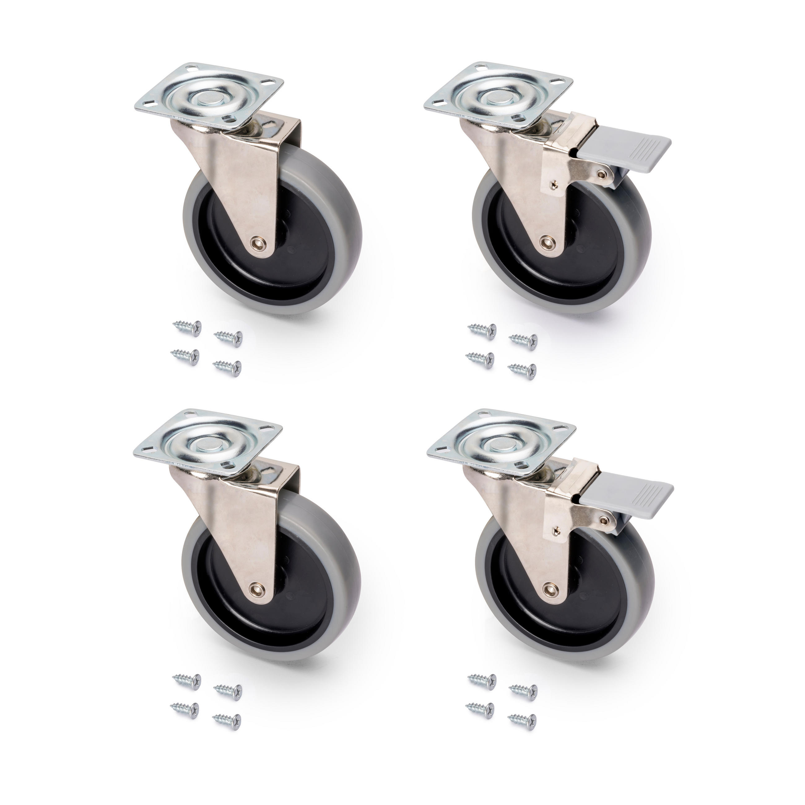 ROLLEN Slip 2 mit Montageplatte, Durchmesser 100mm, Stahl und Kunststoff in graue Ausführung 4er-set - Grau, Metall (6/13/6cm) - EMUCA