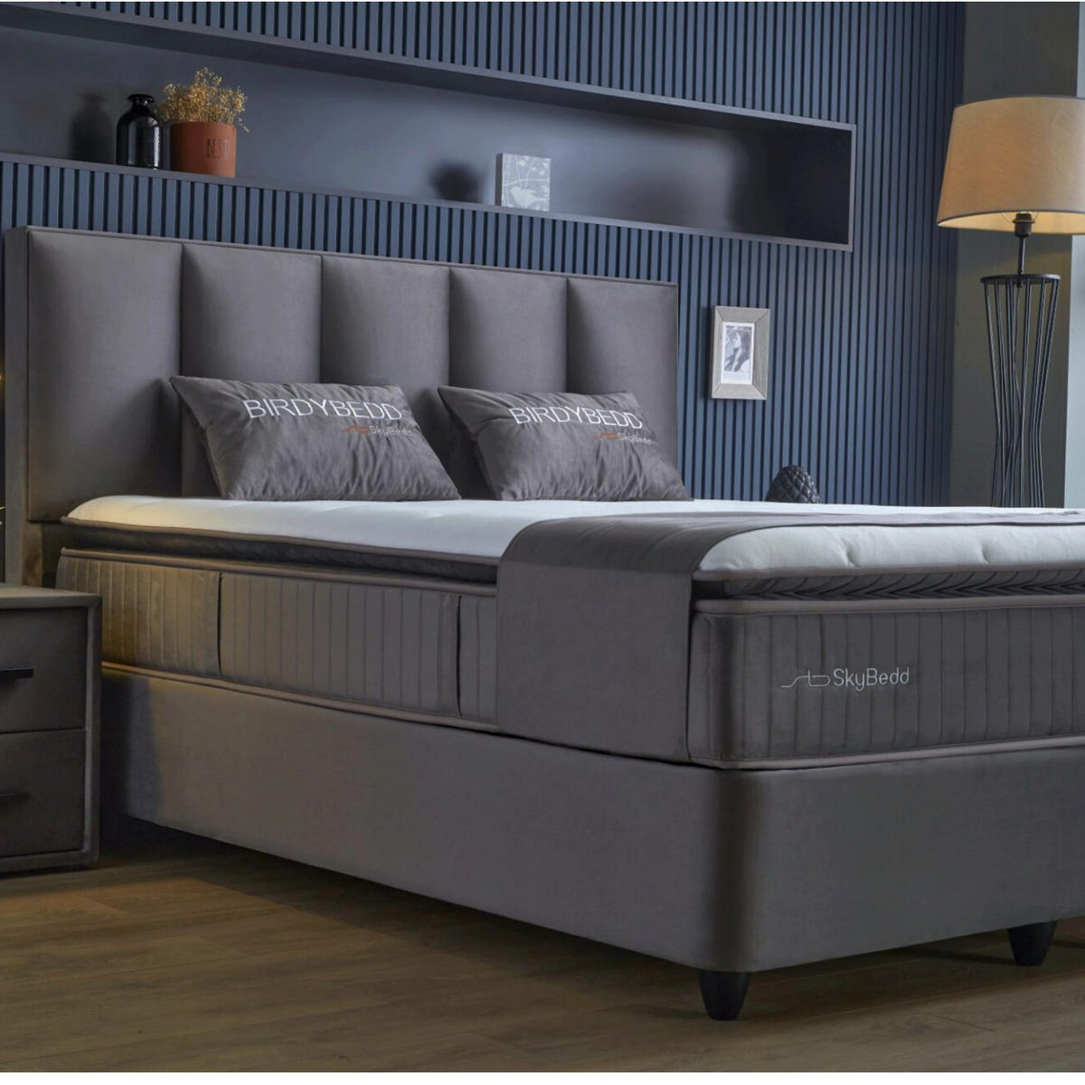 BOXBETT BIRDY Bett Grau mit Matratze 140x200 - Grau, Holz (140/200cm)