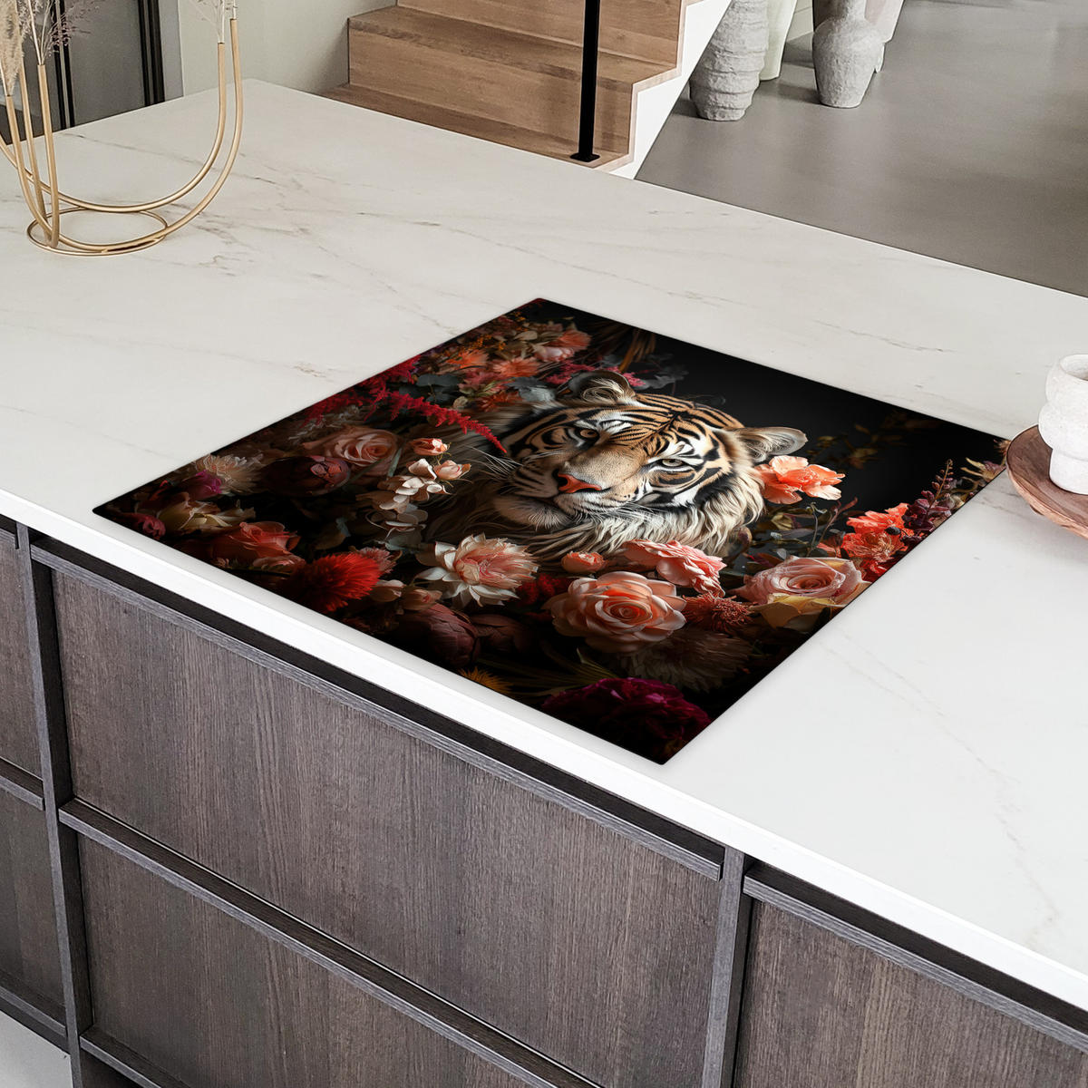 HERDABDECKPLATTE Tiger - Tier - Natur - Floral - Botanisch 78x78 cm - Orange, Kunststoff (78/0.2/78cm) - MuchoWow