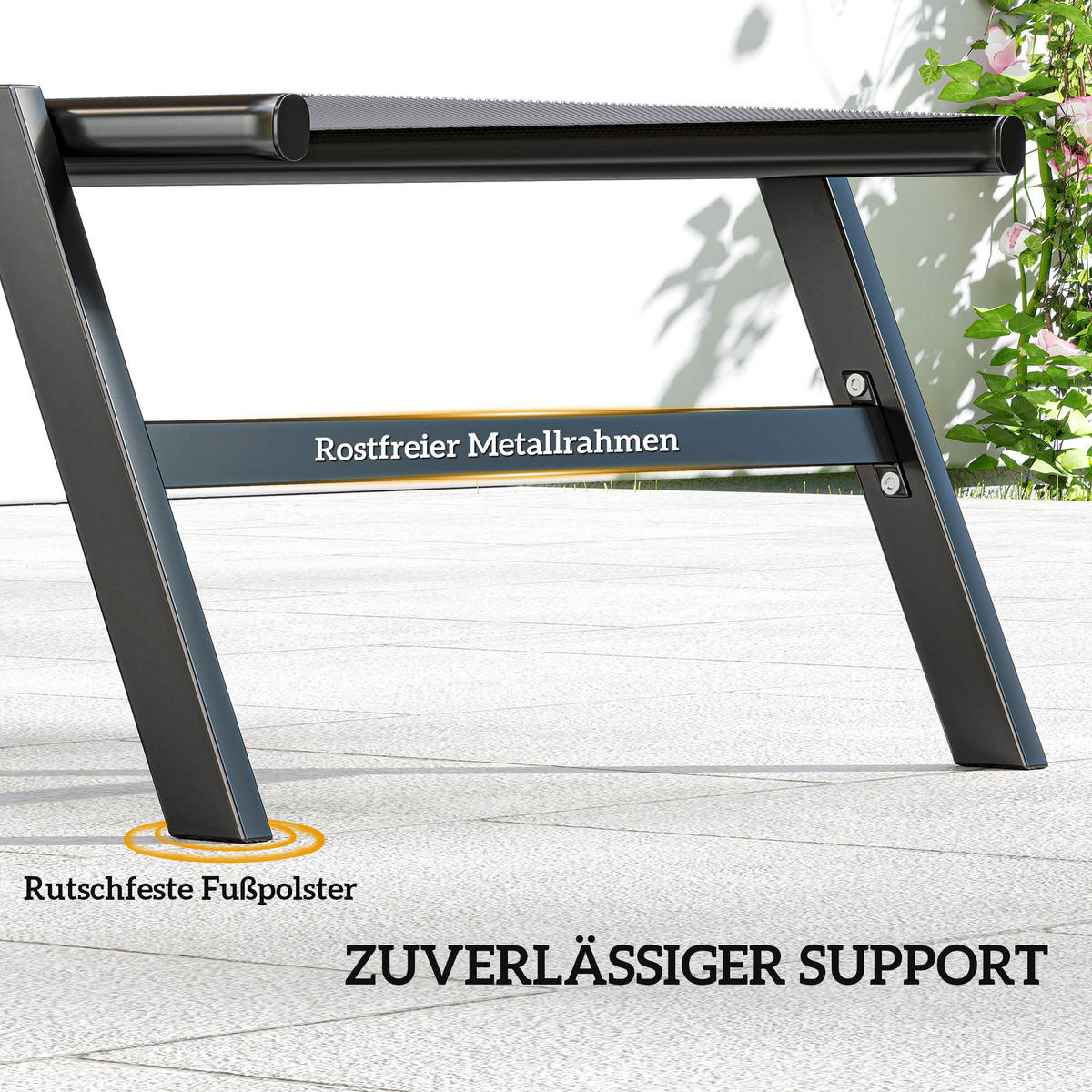 SONNENLIEGE DE-07710 2er-Set, 5-fach verstellbar, mit Seitentisch, Rollen Grau - Grau, Metall (74/35/190cm) - ComfortXL