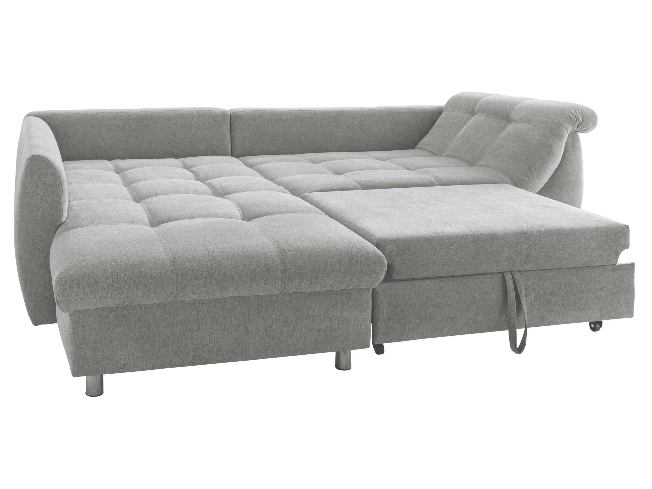 ECKSOFA mit Schlaffunktion, Bettkasten, Wellenunterfederung, Ottomane links B250/T190/H84 cm, Liegefl. 179x190 cm, Mikrofaser Grau / 17002 - Chromfarben/Grau, Textil/Metall (250/190cm) - luma-home