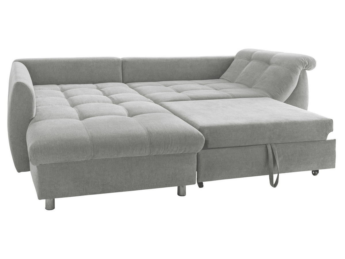 ECKSOFA mit Schlaffunktion, Bettkasten, Wellenunterfederung, Ottomane links B250/T190/H84 cm, Liegefl. 179x190 cm, Mikrofaser Grau / 17002 - Chromfarben/Grau, Textil/Metall (250/190cm) - luma-home