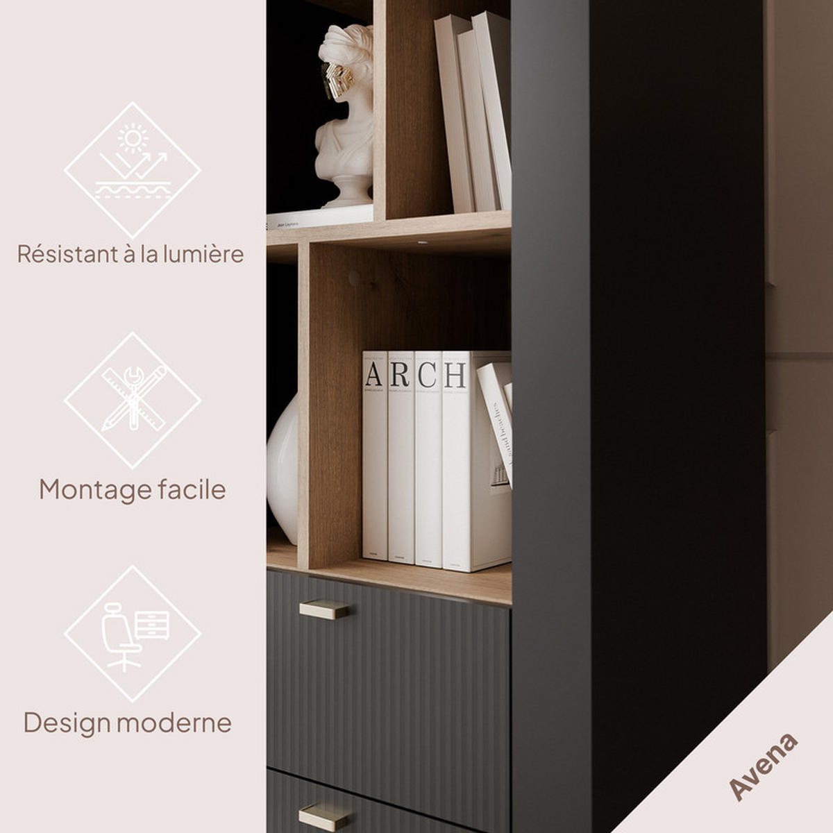 VITRINE AVENA, 60/40/169 cm Schwarz / Eiche - Schwarz, Holzwerkstoff/Kunststoff (60/169/40cm) - Idohome