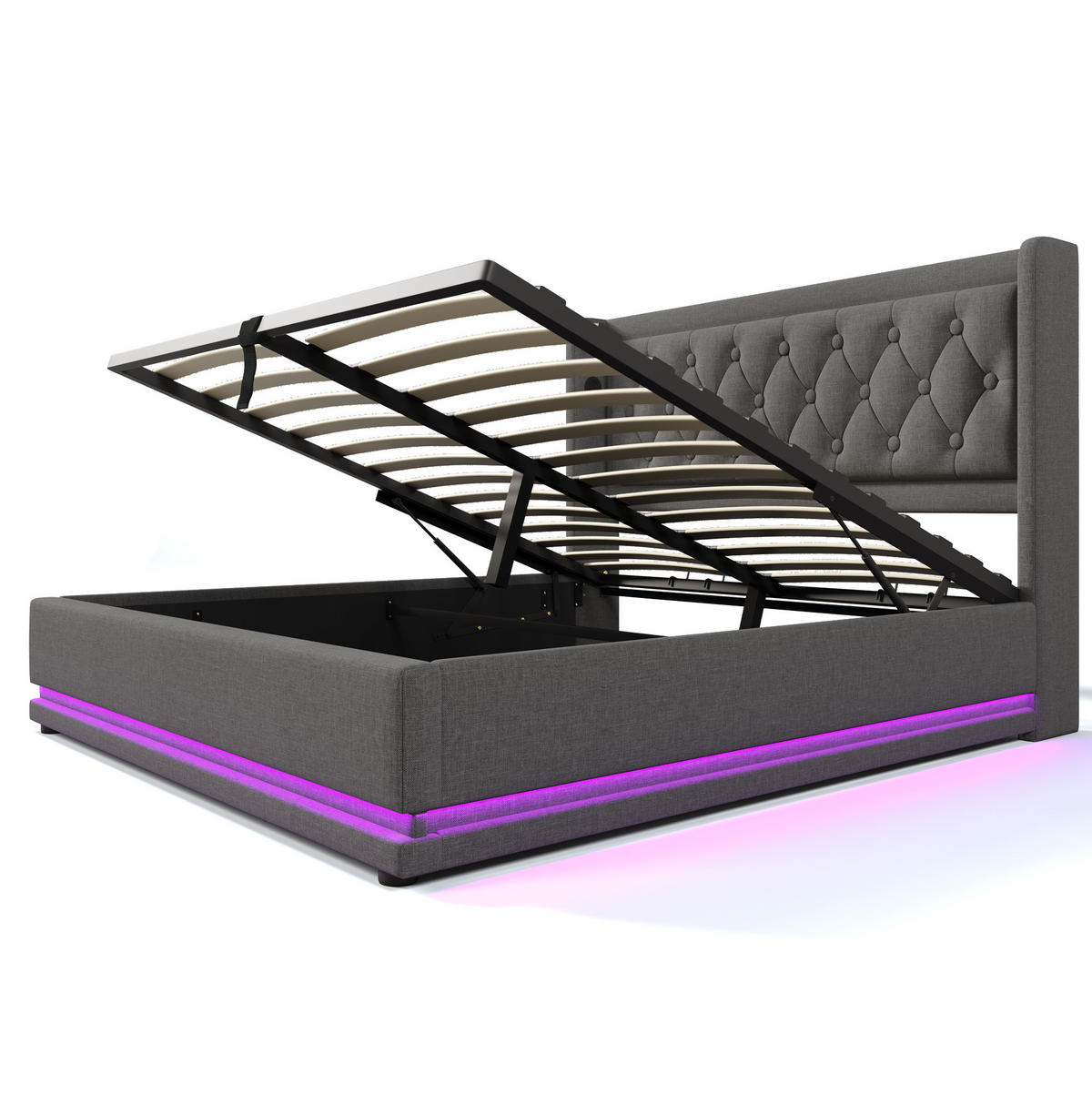 POLSTERBETT 160/200 cm Grau aus Baumwolle mit LED, USB Typ-C und Matratze - Grau, Textil (160/200cm) - OKMYHOME