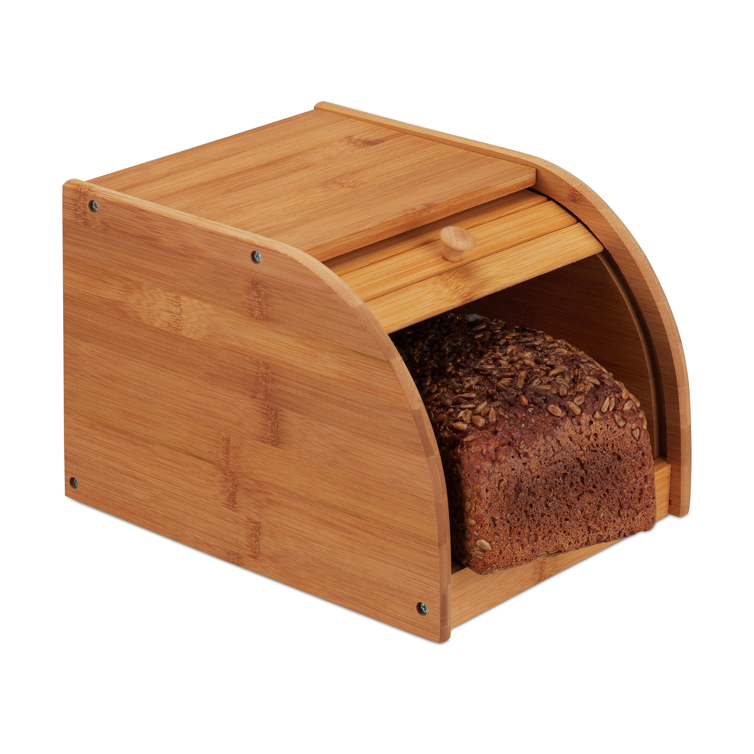 Relaxdays CHLEBNÍK Přírodní bambus MDF roletové víko 27 cm