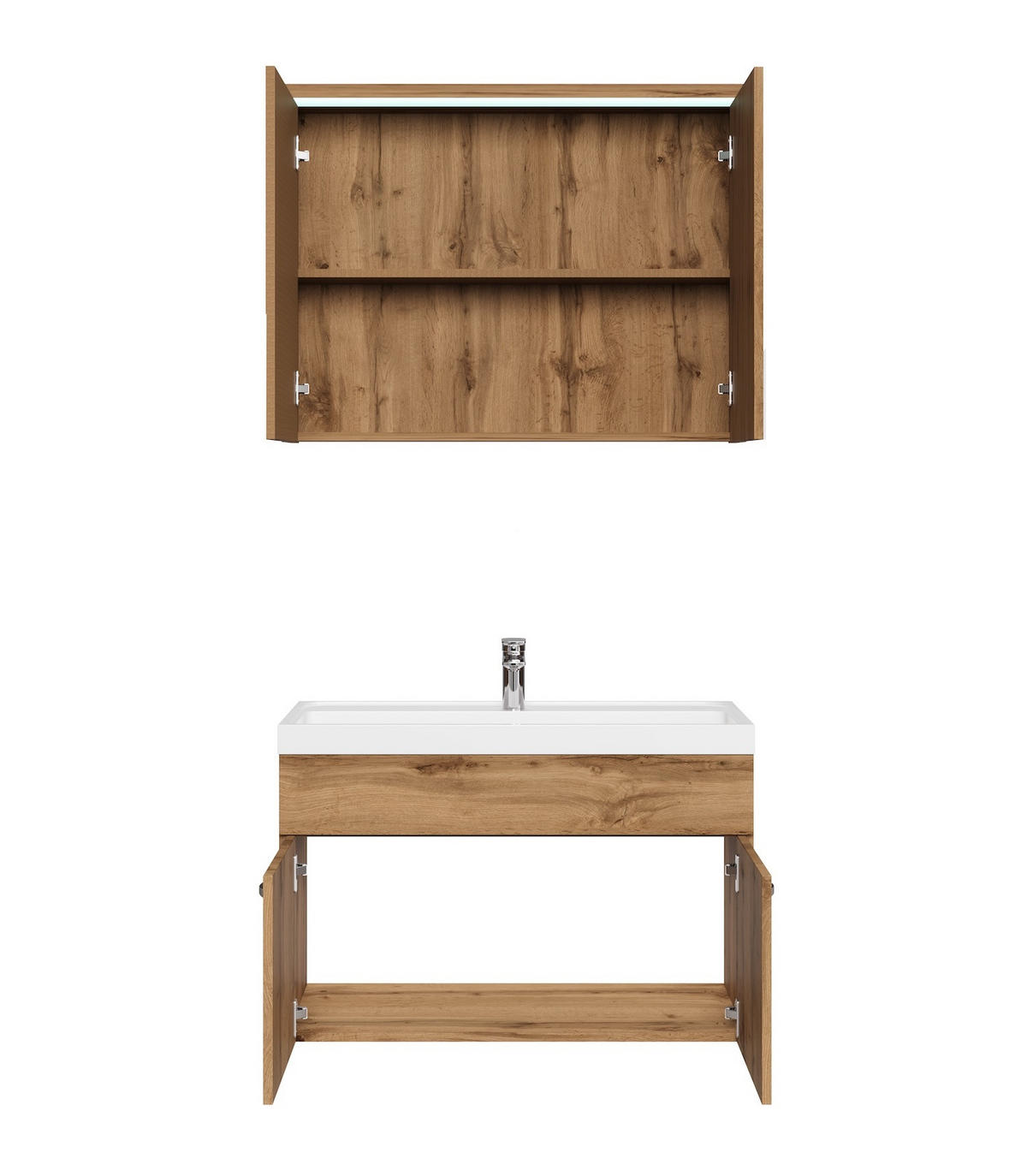 BADMÖBEL-SET Paso 3 Teile Eiche - 80 x 35 x 55 cm - Eichefarben, Holz (80/55/40cm) - Badplaats