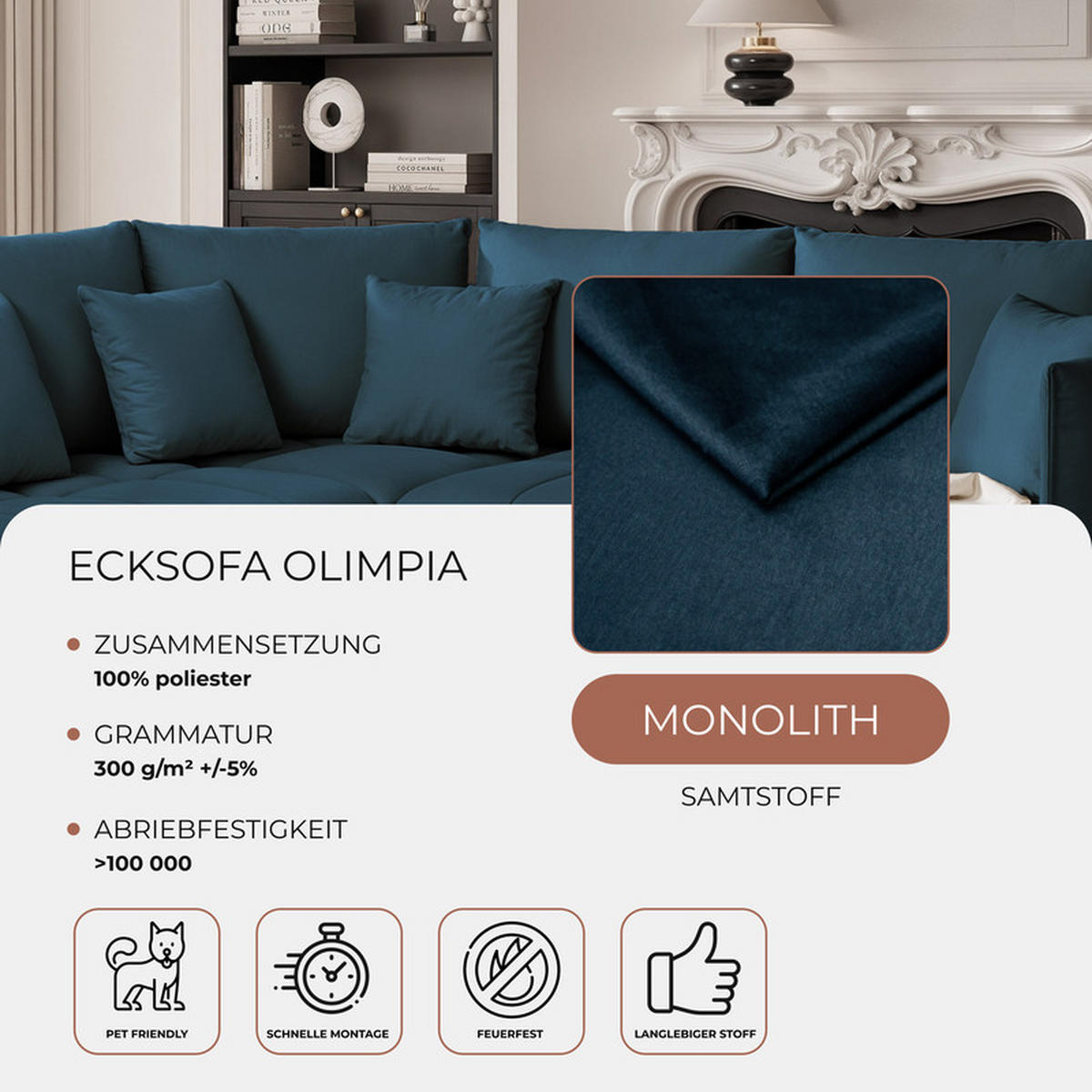 ECKSOFA OLIMPIA mit Schlaffunktion und Bettkasten Marineblau - Dunkelblau, Holzwerkstoff/Kunststoff (235/230cm) - Idohome