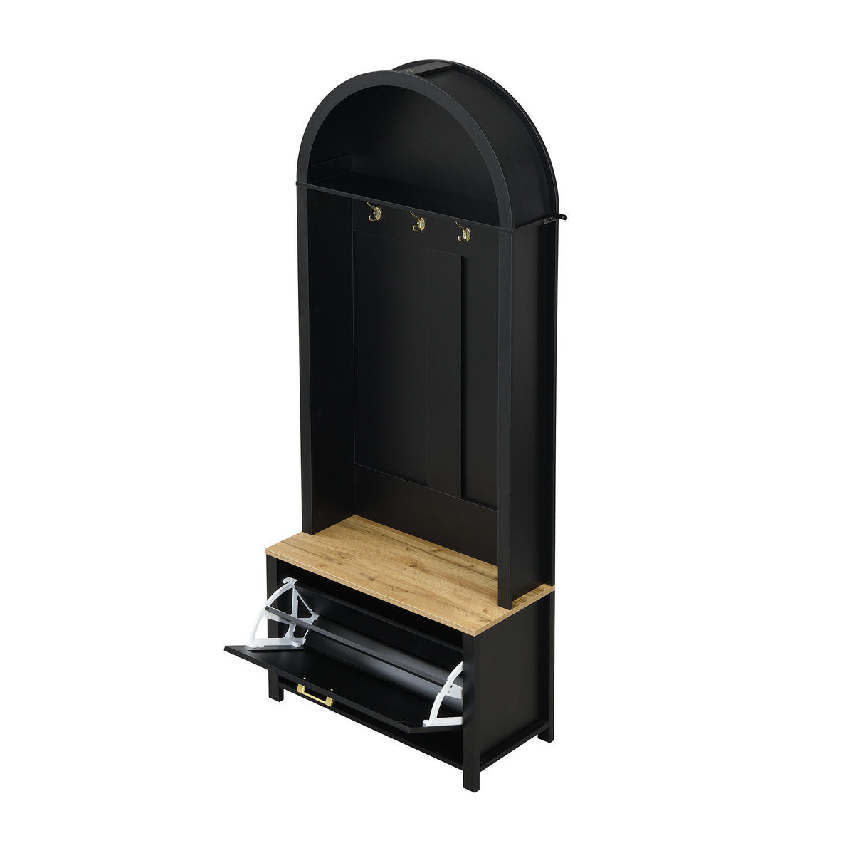 GARDEROBENSCHRANK mit Haken und Schuhfach 75 x 35 x 195 cm MDF Schwarz/Holzfarbe - Schwarz, Holzwerkstoff (35/195/75cm) - Beauniv
