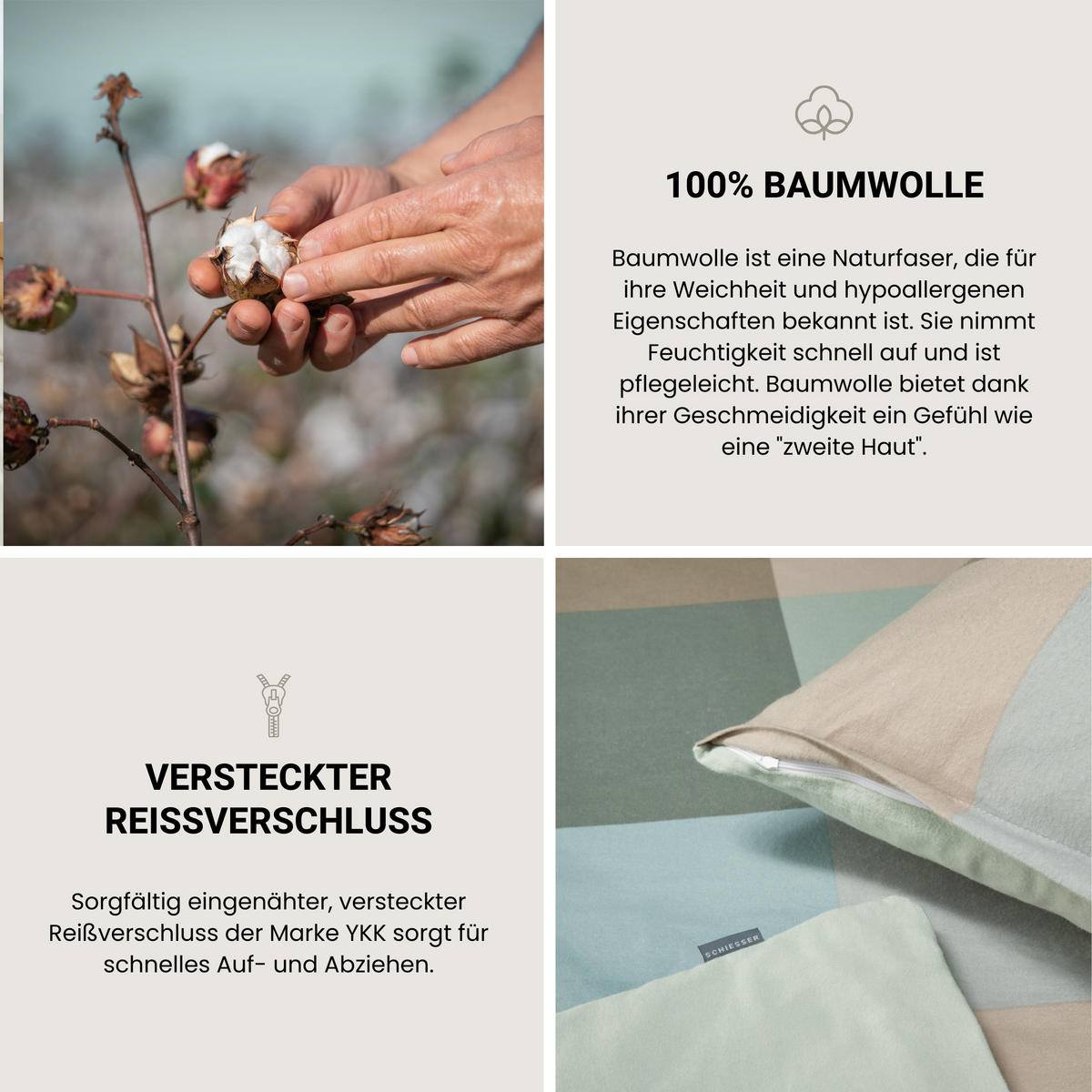 BETTWÄSCHESET Travis - Feinbiber - 2-teilig - 135 x 200 cm - Grün - Grün, Textil (135/200cm) - SCHIESSER