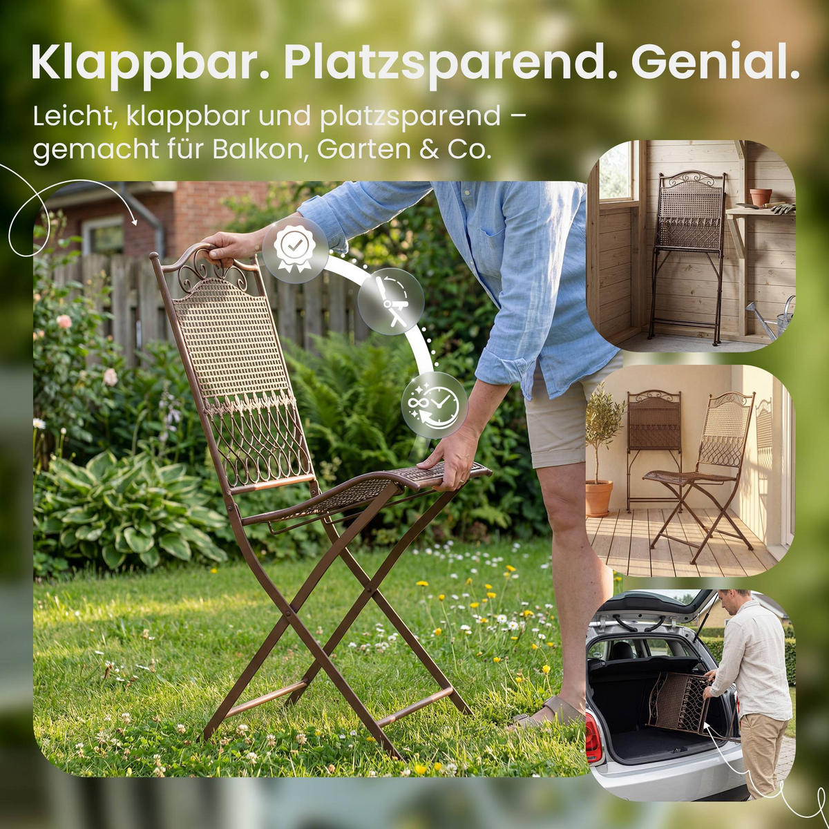 GARTENSTUHL 2er Set Metall Antik Braun - Braun, Metall (41/91/50cm) - CLP