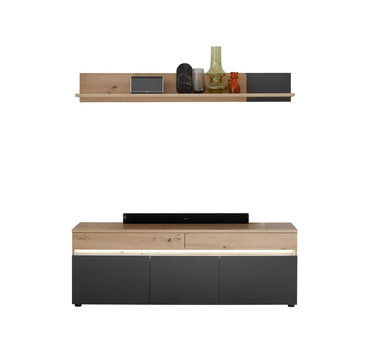 WOHNWAND Limoges 310/200/38 in Artisan Eiche Nb., anthrazit - Braun, Holz (310/200/38cm) - moebel dich auf