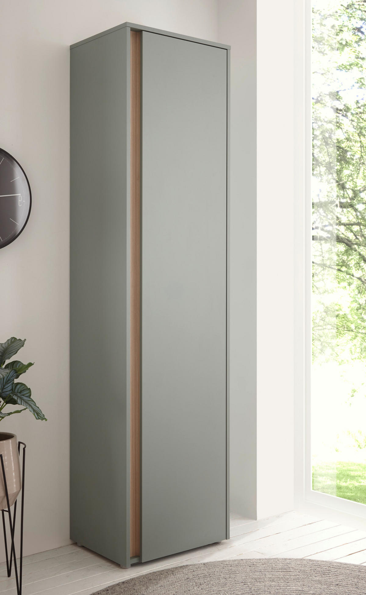 SCHUHSCHRANK in Salbei Grün und Eiche, großer Flurschrank 50 x 200 cm, variabel bis 10 Fächer - Salbeigrün/Eichefarben, Holz/Holzwerkstoff (50/200/40cm) - Furn.Design