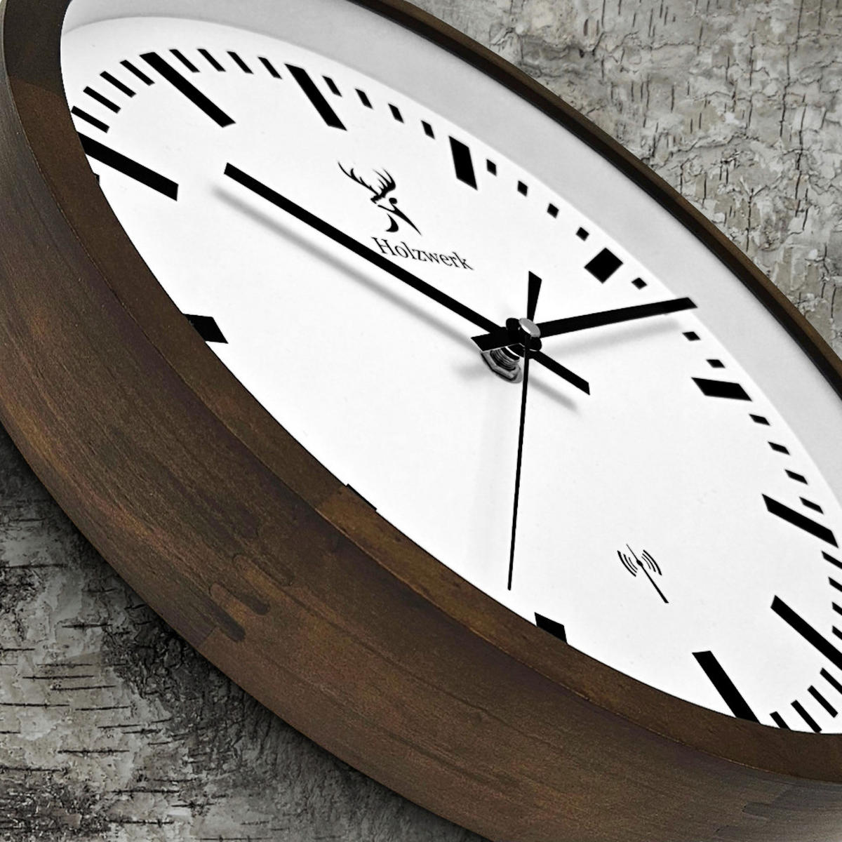 WANDUHR Holz Designer HOMBURG (FUNK) Loft Wand Uhr, braun, weiß - Dunkelbraun, Glas/Holz (30/30/4.2cm) - Holzwerk