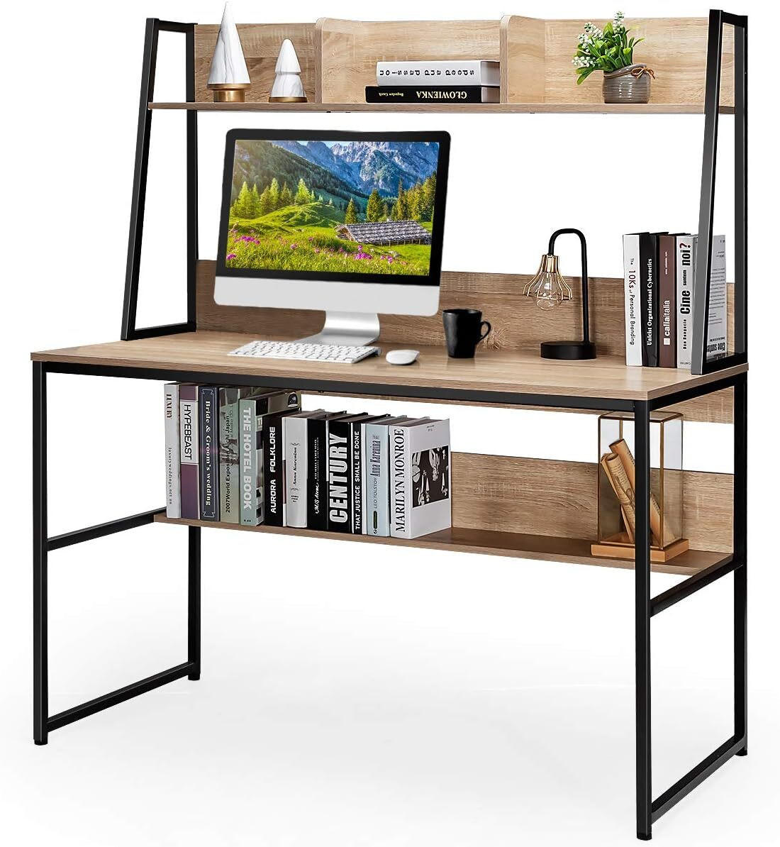 SKRIVBORD 140 cm naturlig - Naturfärgad, Trä (57/120/140cm) - COSTWAY