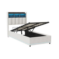 POLSTERBETT 90/200 cm Weiß mit hydraulischem Stauraum, LED-Kopfteil mit Ablage und USB-Anschluss - Weiß, Metall (90/200cm) - EuroLiving