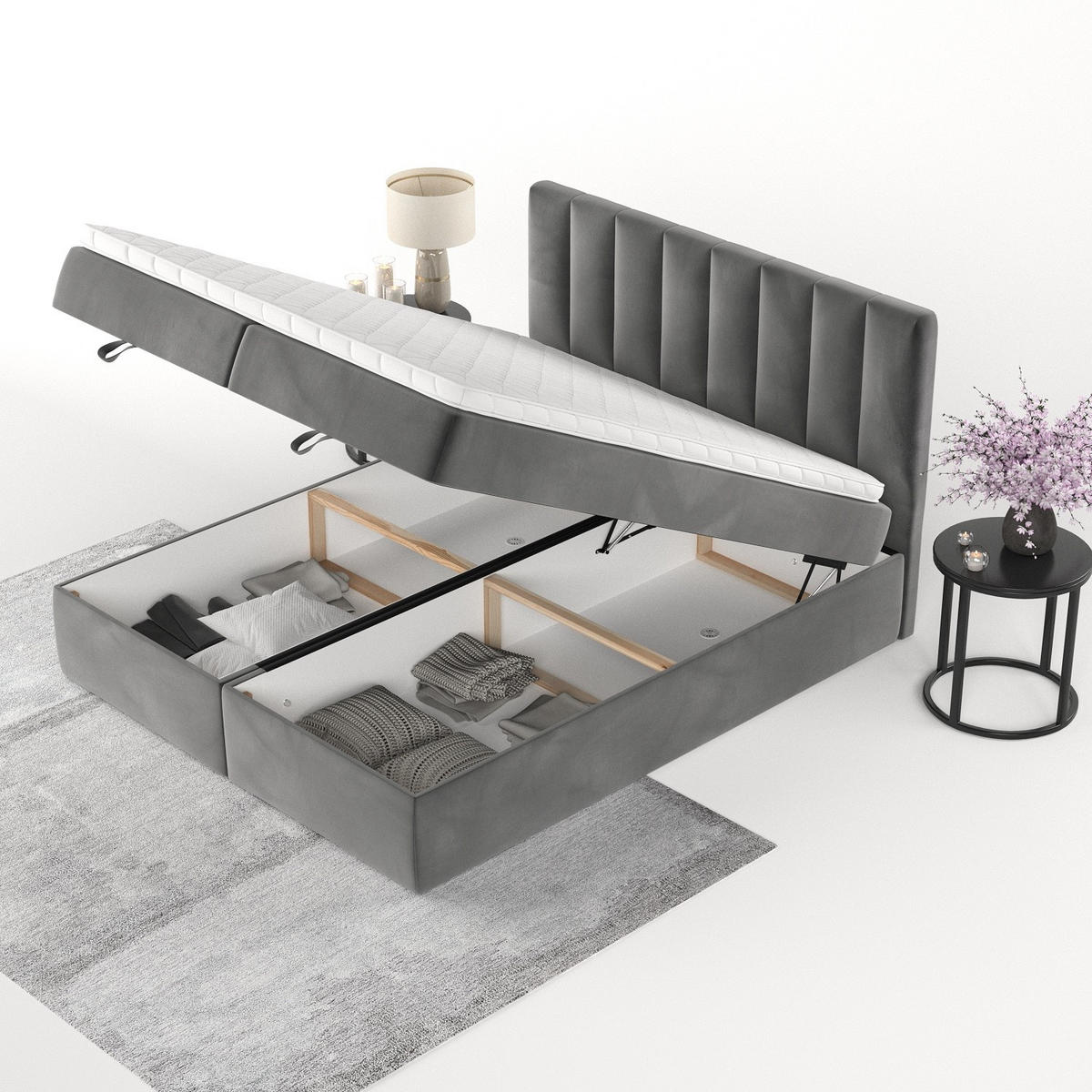 BOXBETT Lusso 180/200 cm Grau im Kronos Stoff - Schwarz/Grau, Holz/Holzwerkstoff (180/200cm) - AltaBeds