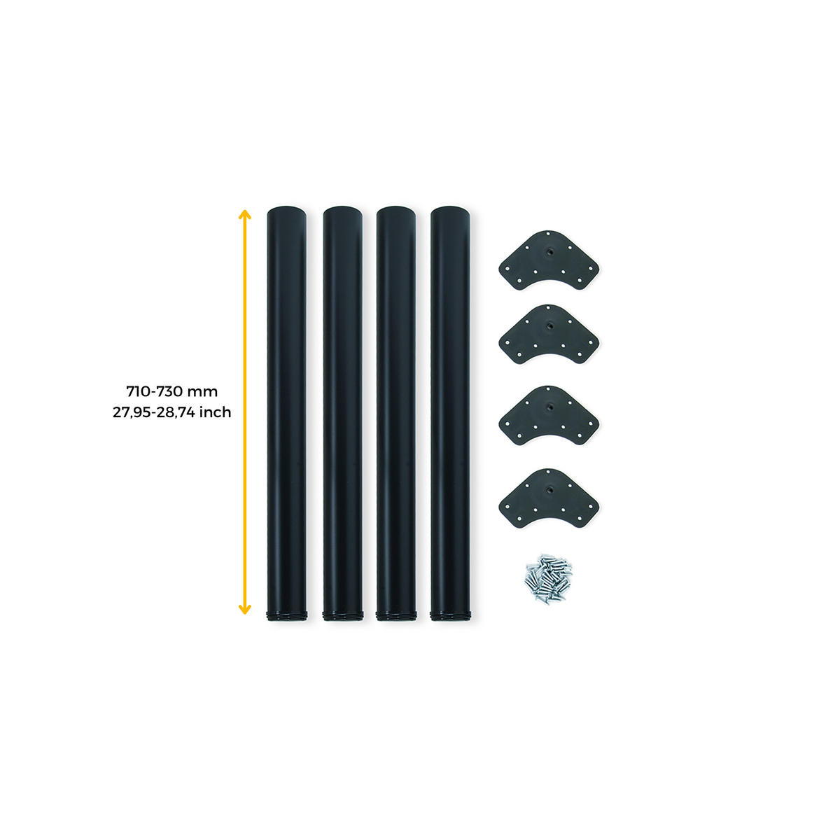 TISCHBEINE, Durchmesser 60mm, H 710mm, Stahl, Schwarz lackiert 4er-set - Schwarz, Metall (14.2/73/14.2cm) - EMUCA