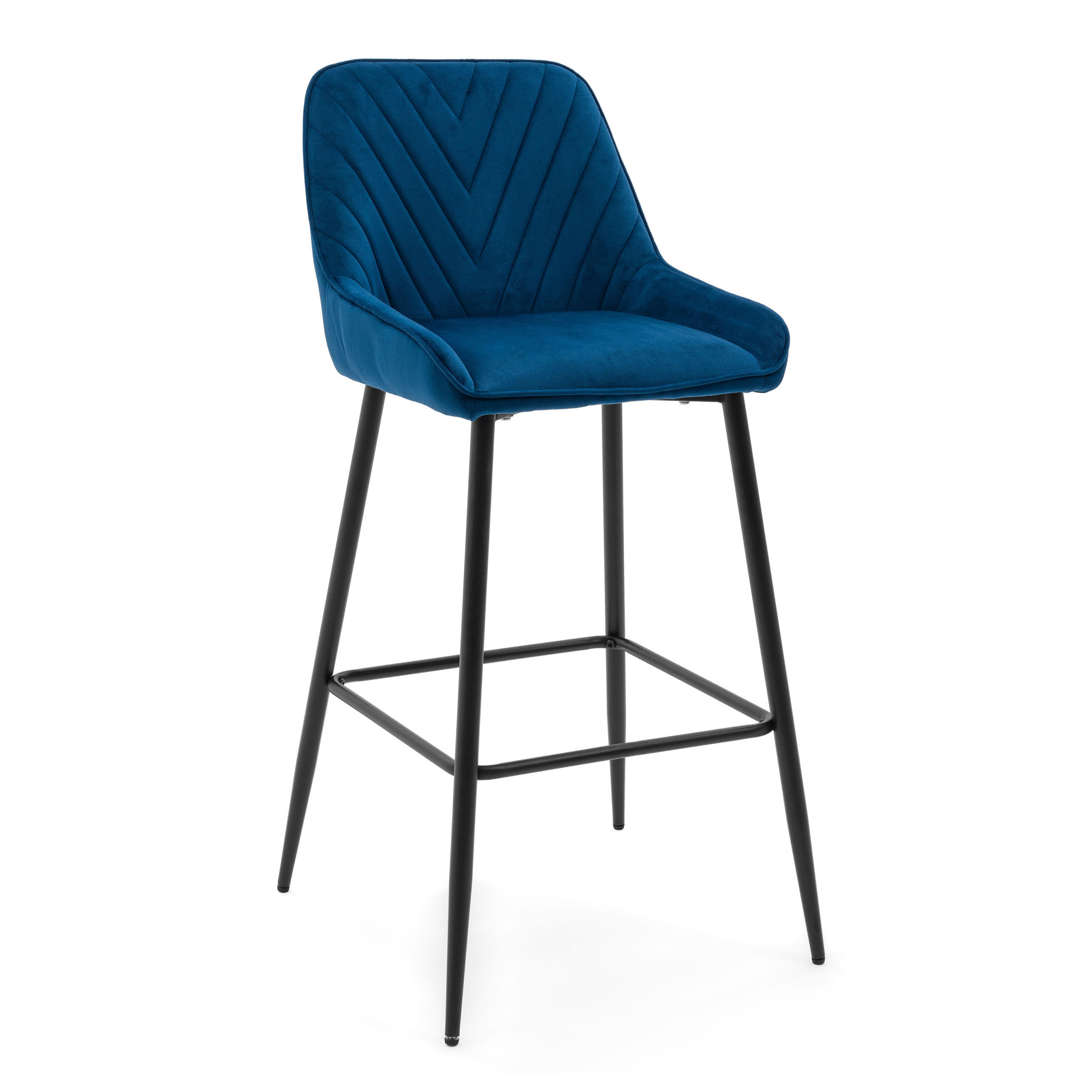 BARHOCKER VASTO gepolstert mit Steppung - dunkelblau - Samt Velours - Schwarz/Dunkelblau, Metall (50/102/55cm) - NEW HOME