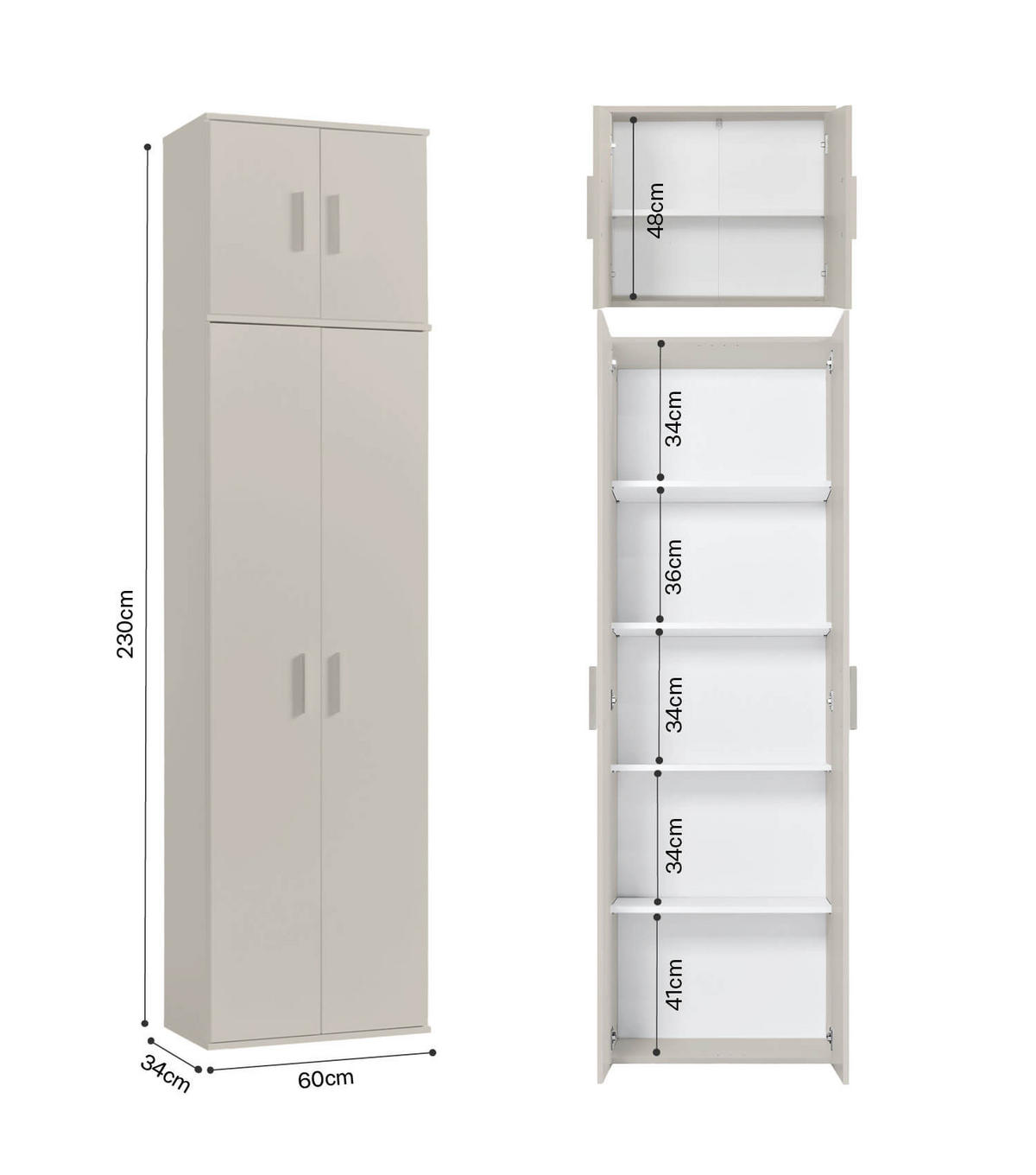 MEHRZWECKSCHRANK Der Extralange - Beige, Holzwerkstoff (60/230/34cm) - Mokebo