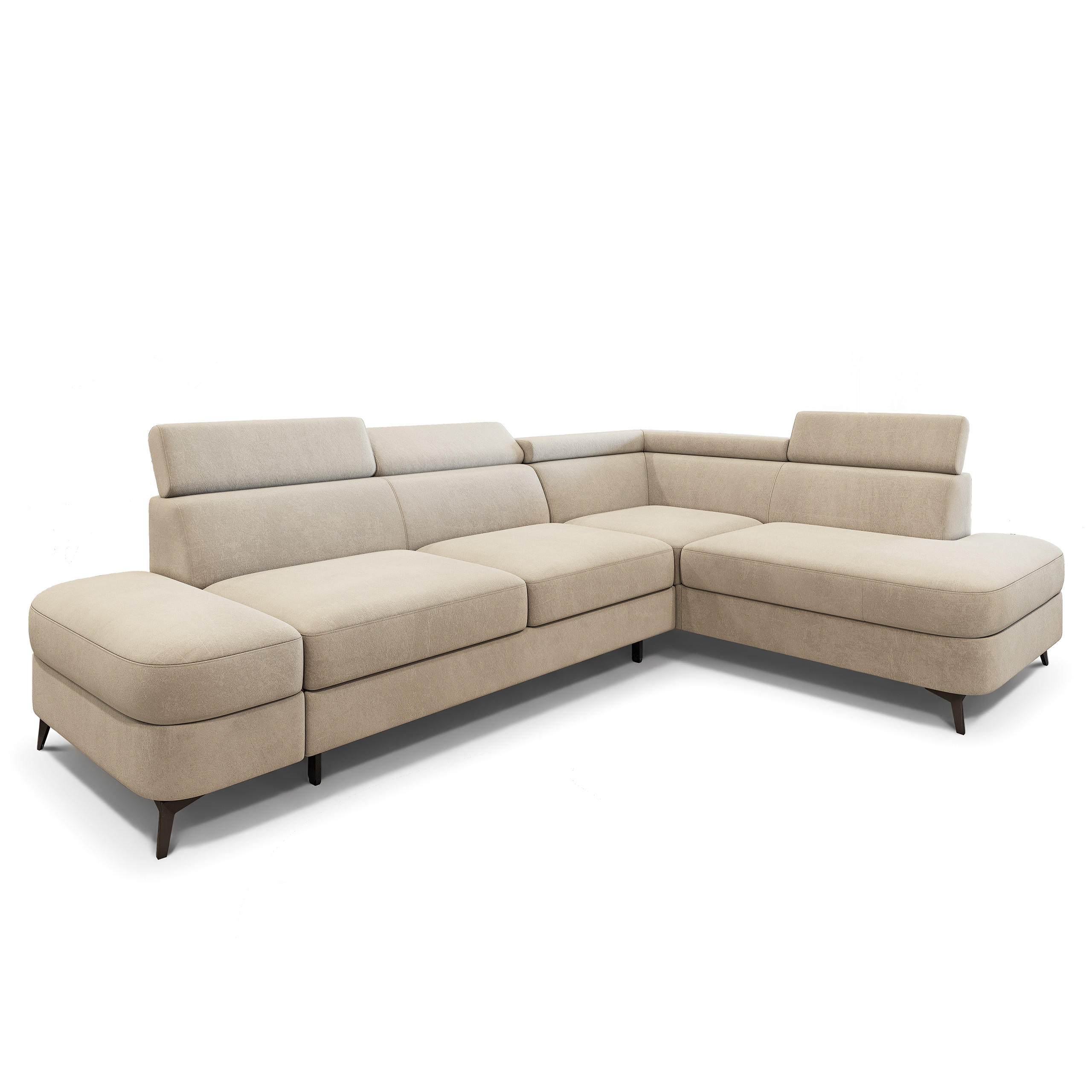 ECKSOFA AVISE MV R-S Creme Velours-Stoff mit Schlaffunktion - Creme, Holzwerkstoff/Textil (268/195cm) - MASSENO