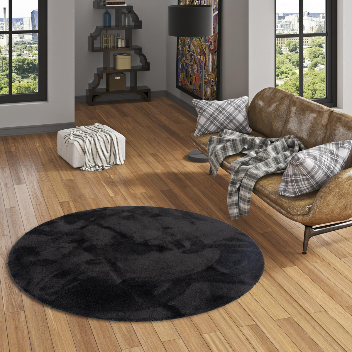 HOCHFLORTEPPICH LIVORNO RUND SUPER SOFT - Schwarz, Textil (100/100cm) - Snapstyle