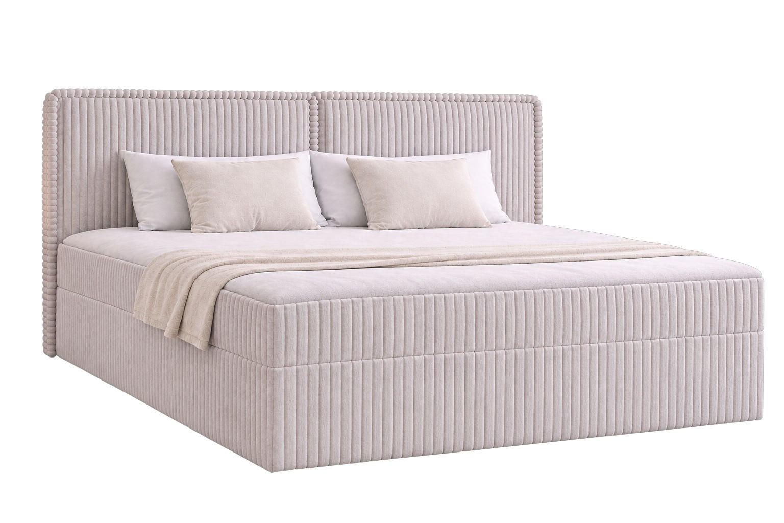 BOXBETT 04 140 x 200 cm - Ambience – Modernes Polsterbett mit Bettkasten, Topper und gepolstertem Kopfteil, Stoffbezug, Stauraumbett - Hellgrau, Holz (140/200cm) - ROYAL24_MARKT