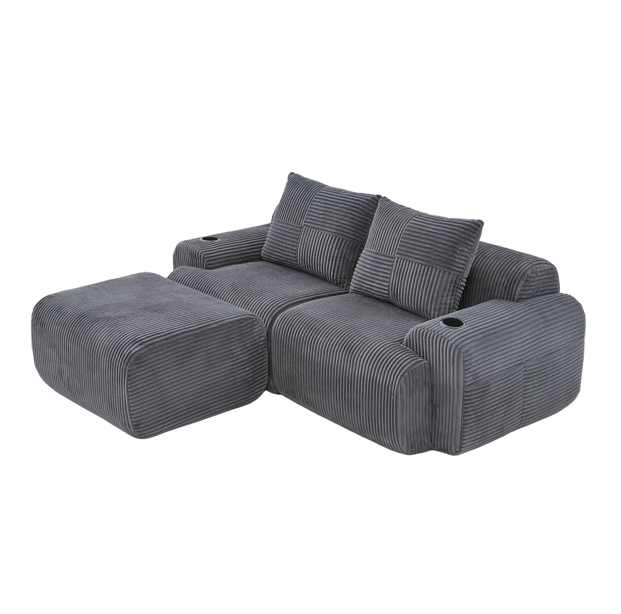 OKWISH MODULÁRNÍ pohovka 200/174/80 cm tmavě šedá z manšestrové látky s držákem nápojů a kapsou