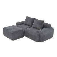 ECKSOFA 200/174/80 cm dunkelgrau aus Cord mit Cupholder und Seitentasche - Dunkelgrau, Textil (174/200cm) - OKWISH