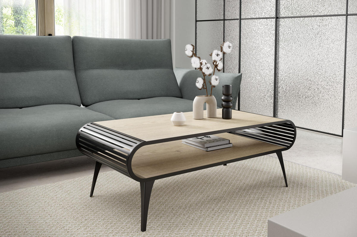 COUCHTISCH Stilo Halifax Eiche - Hellbraun/Schwarz, Holz/Metall (60/120/44cm) - S-Style Möbel