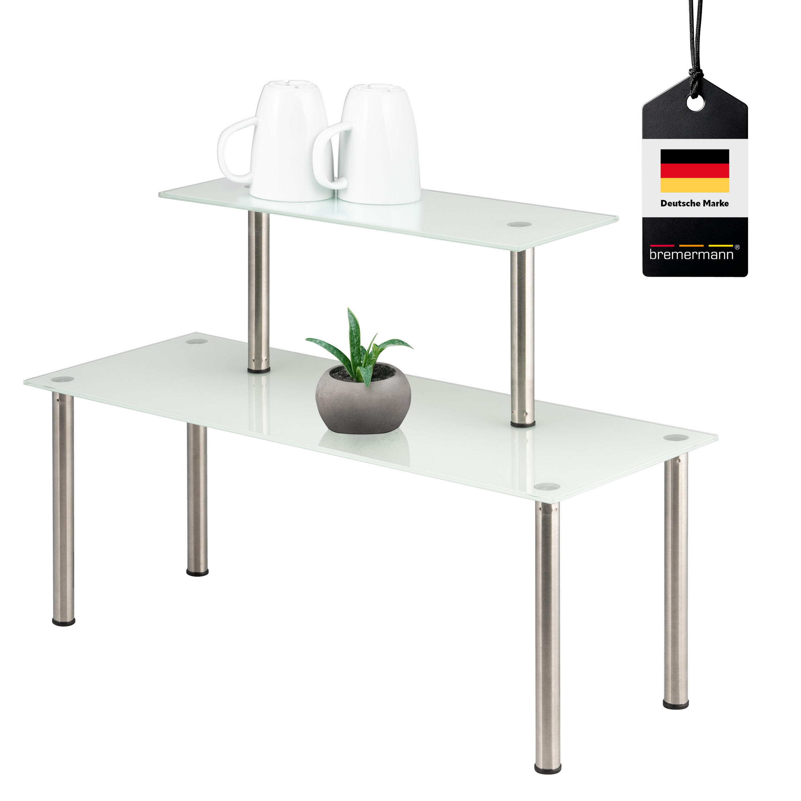 GLAS-REGAL, weiß, Edelstahl - Weiß, Glas (52/35/19cm) - bremermann