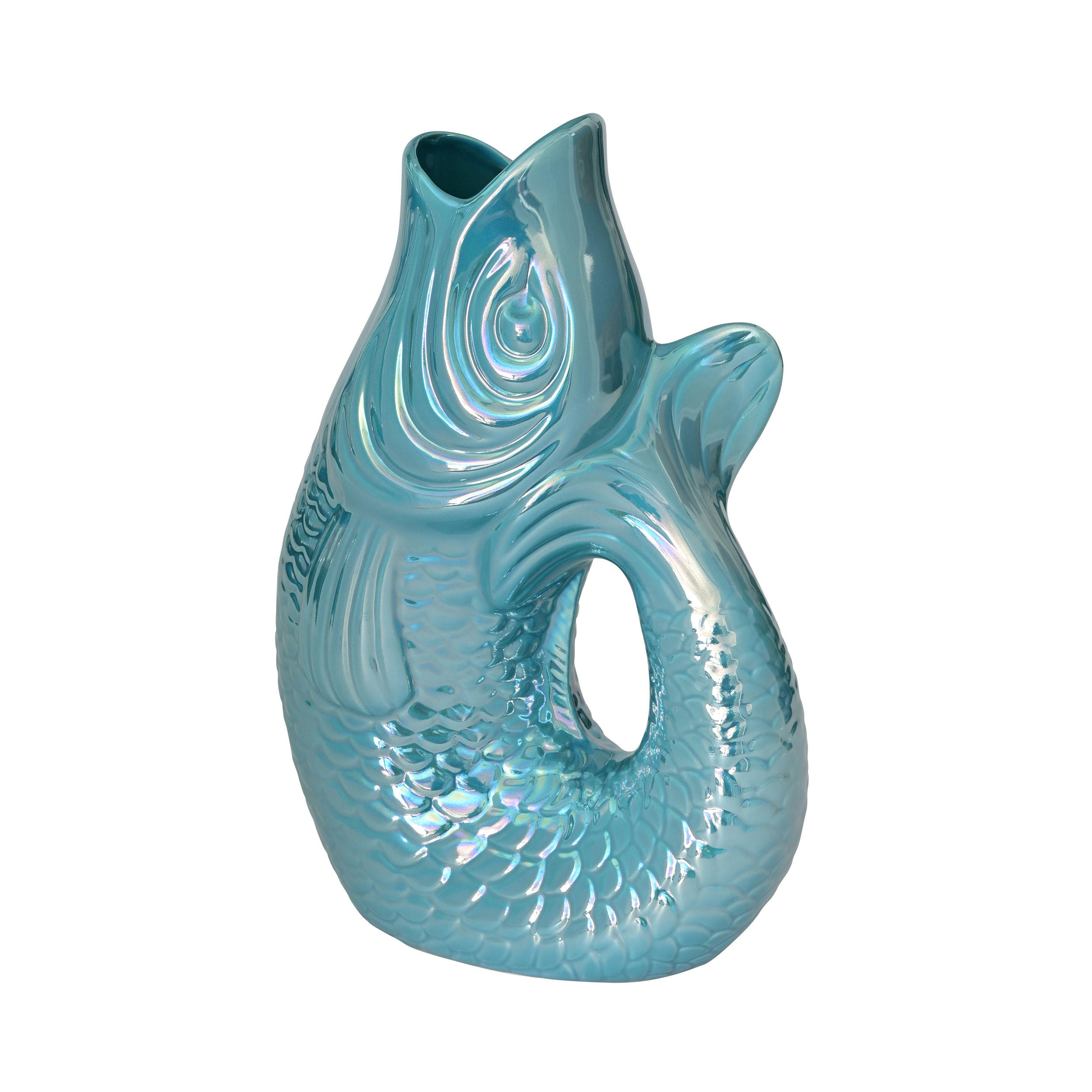 VASE Monsieur Carafon L, Fisch-Form, Steingut, Rainbow Ocean, 31cm - Blau, Keramik (32cm) - Gift Company