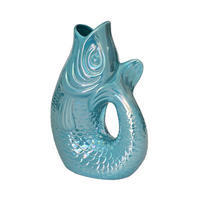 VASE Monsieur Carafon L, Fisch-Form, Steingut, Rainbow Ocean, 31cm - Blau, Keramik (32cm) - Gift Company