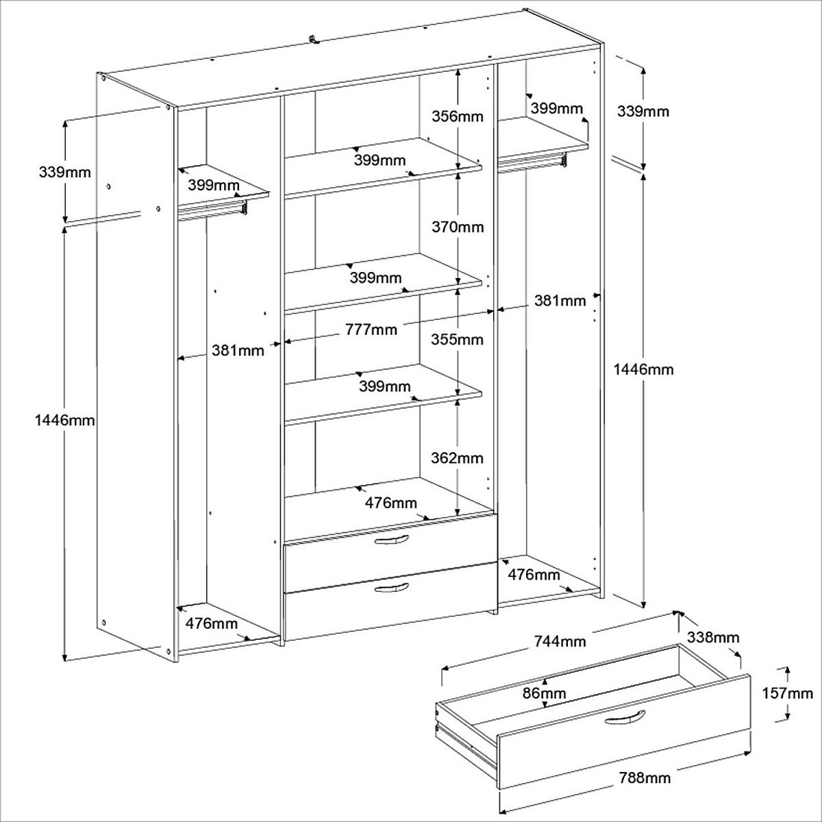 KLEIDERSCHRANK Eiche 160 cm 4-türig, Drehtürenschrank - Eichefarben/Silberfarben, Holzwerkstoff/Kunststoff (160/185/51cm) - Furn.Design