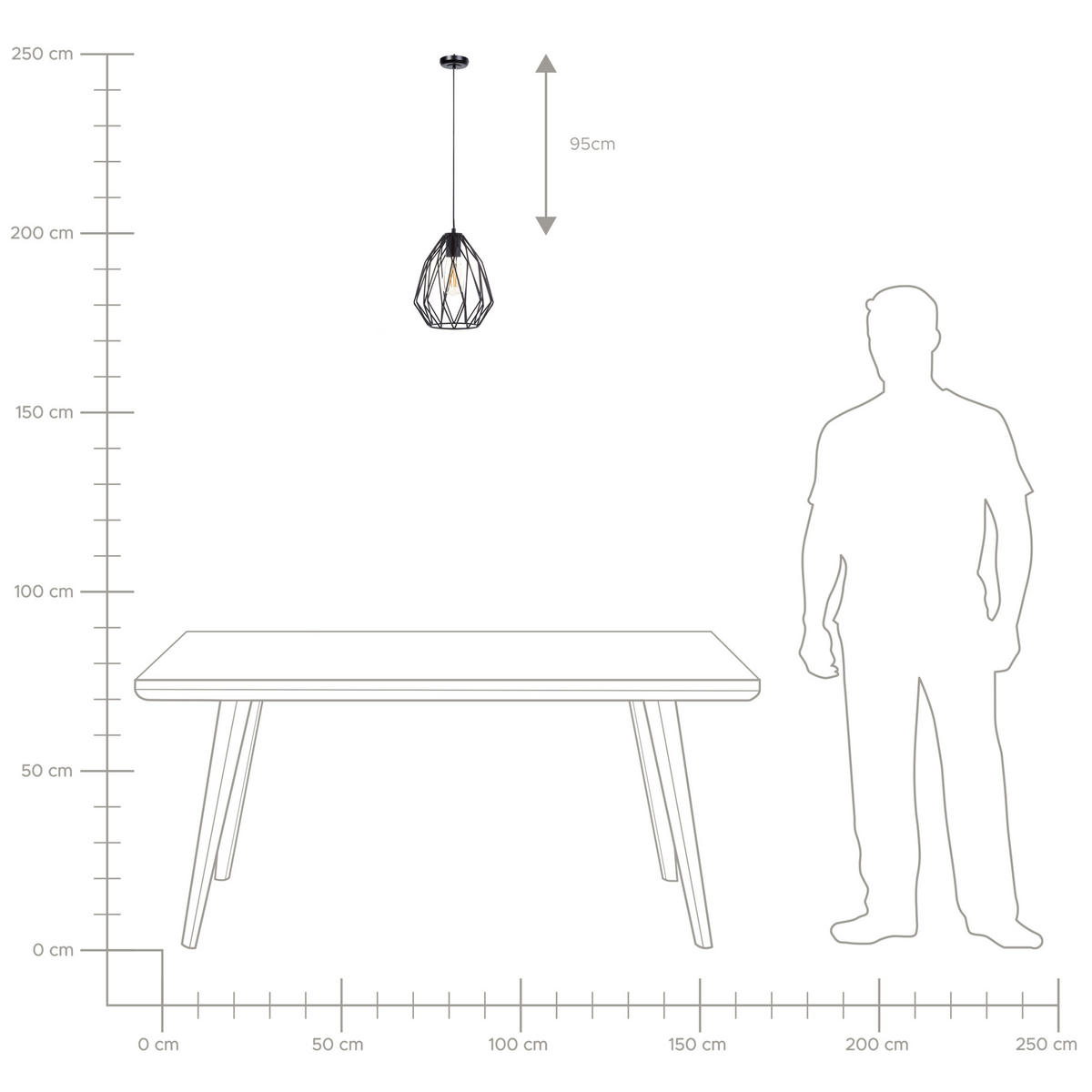 HÄNGELEUCHTE Magra 22/22/124 cm - Schwarz, Metall (22/22/124cm) - Beliani