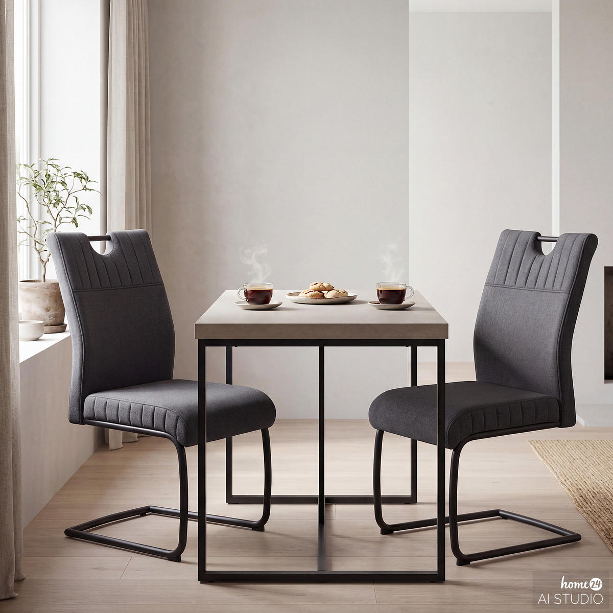 FREISCHWINGER 2ER-SET - Metall / Textil - Grau, Textil/Metall (49/98/63cm) - home24
