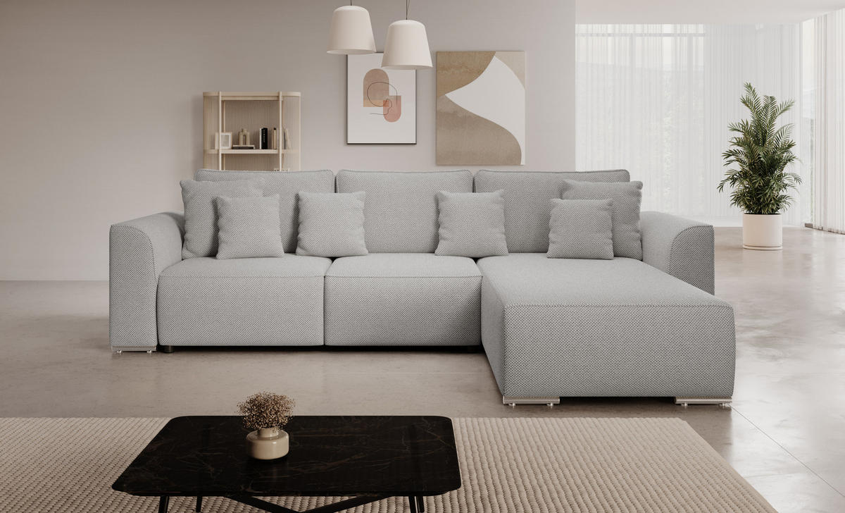 ECKSOFA GUSTO L Curio 80 Rechts mit Schlaffunktion - Grau, Textil (279/193cm) - Bedante