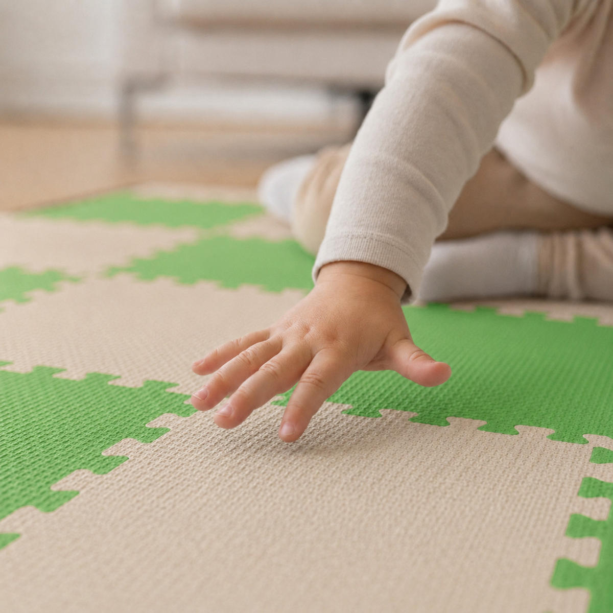 SPIELMATTE ab Null - 180/90/1 cm Puzzlematte Beige - Beige/Grün, Kunststoff (30/30cm) - Littletom