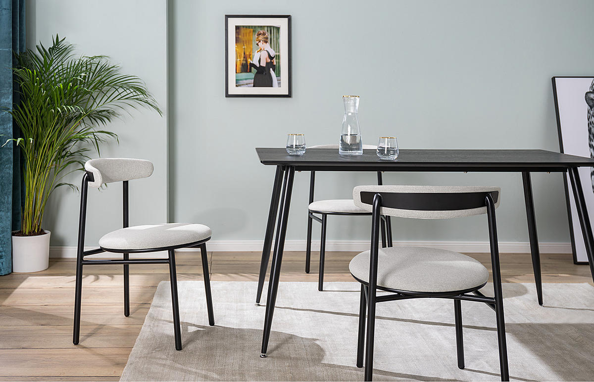 ESSZIMMERSTÜHLE - 2er-Set - Metall / Textil - Schwarz/Weiß, Textil/Metall (54/73/48cm) - home24