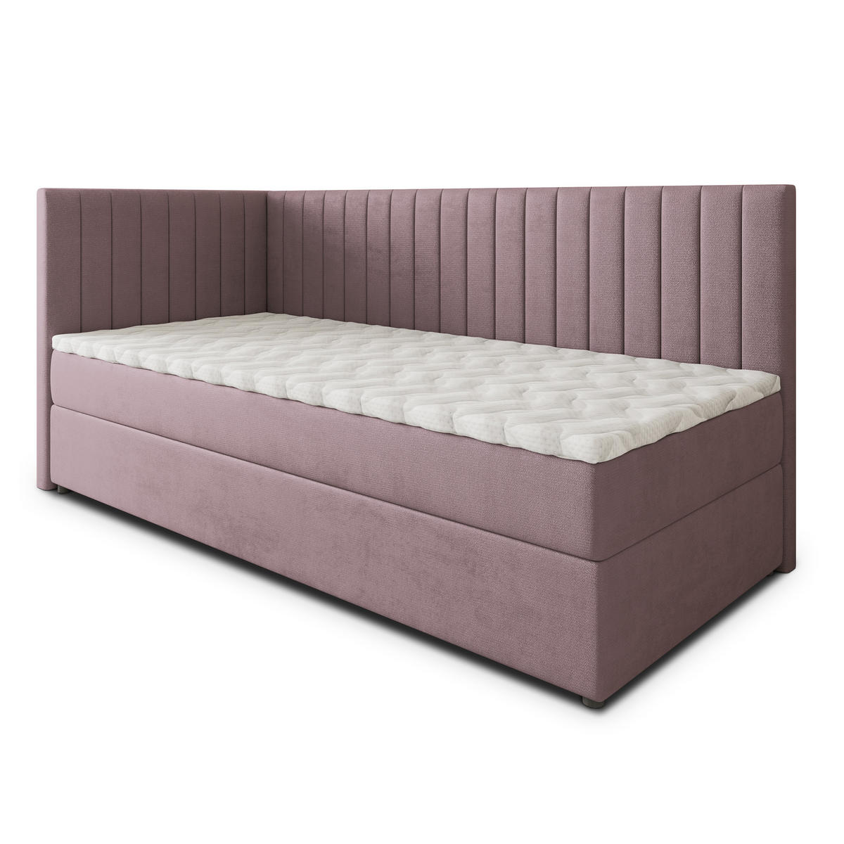 BOXBETT ARIS 100x200 cm mit Matratze und Topper, H2+H3 - Rosa - Rosa, Holz (100/200cm) - MASSENO