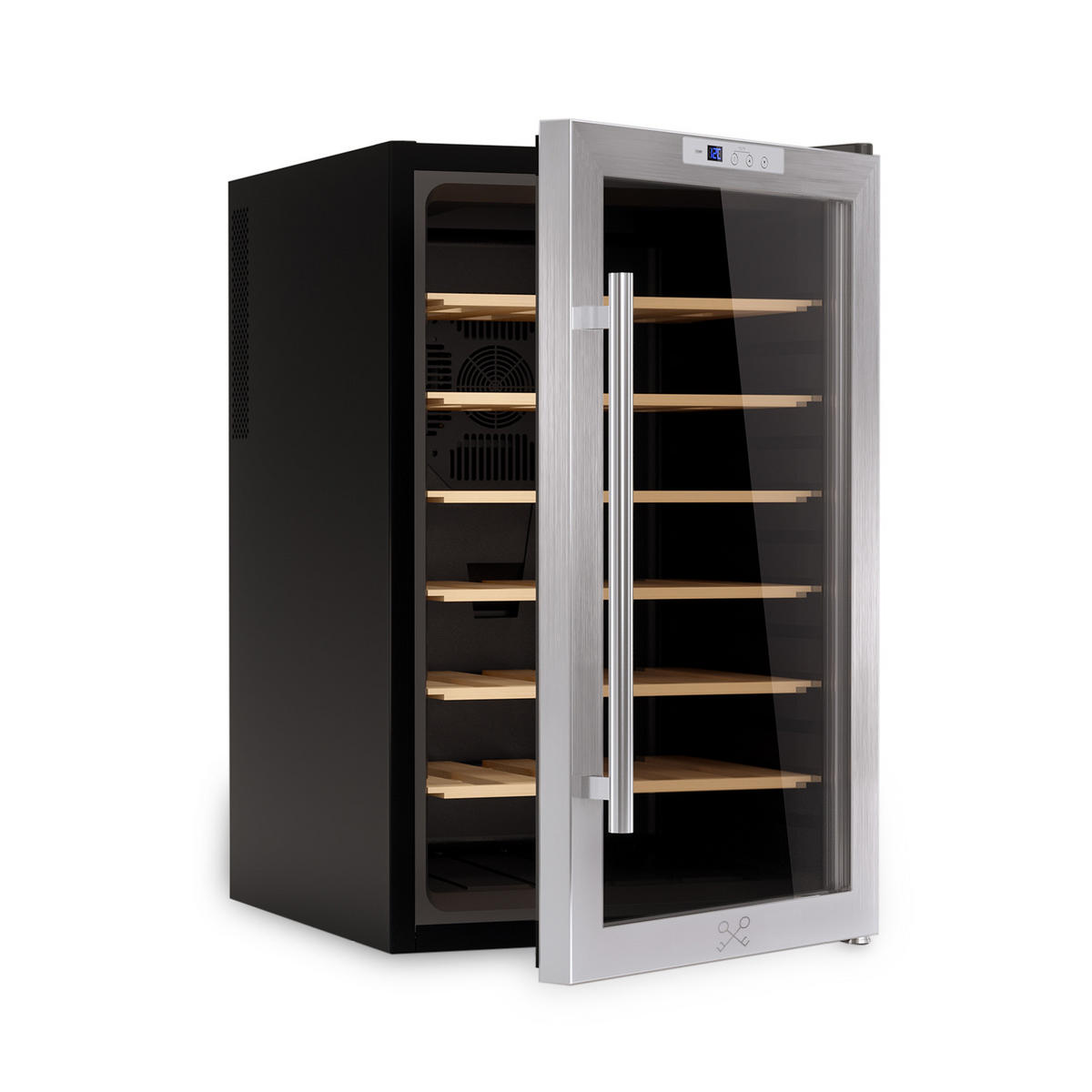 WEINKÜHLSCHRANK CAVC28 Schwarz und Silber, von 28 Flaschen, 70L, 6 Regale, Thermoelektrische Kühlung, Elegantes Design, LED, Anti-UV - Schwarz, Metall (45/73.5/52.8cm) - Les Petits Champs