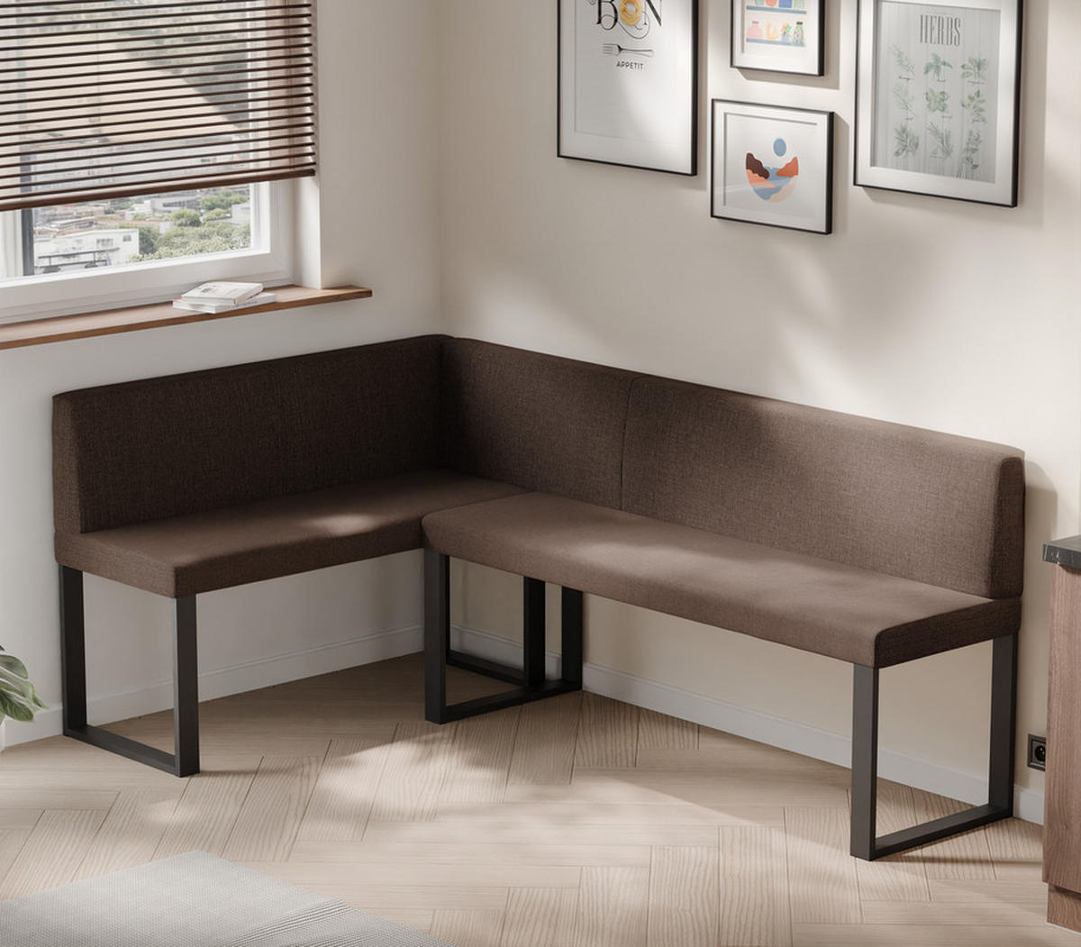 ECKBANK links SANA U Webstoff glatt, 142/196 cm Braun - Braun, Textil/Metall (142/196cm) - Idohome