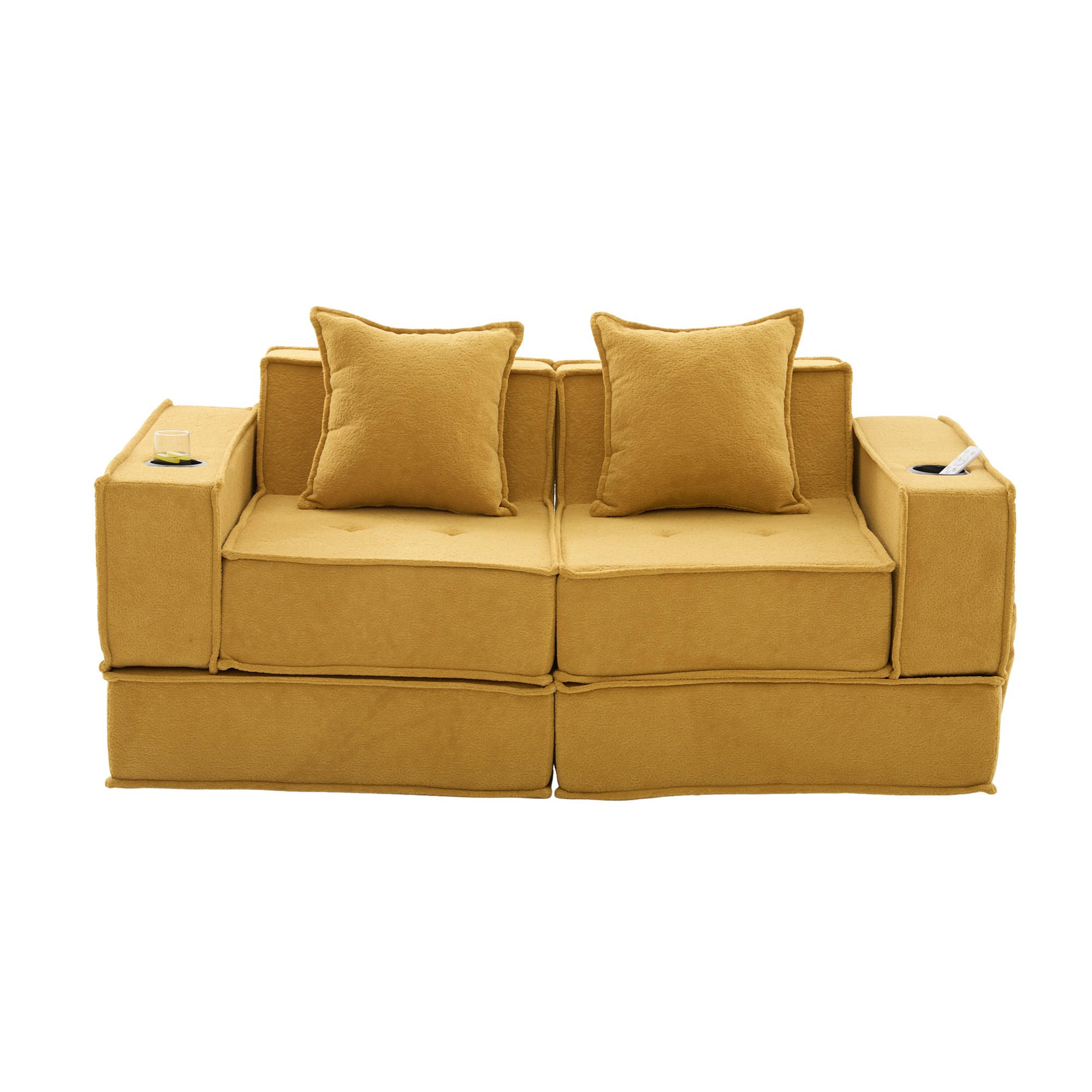 SCHLAFSOFA Zweisitzer mit Schlaffunktion,ausziehbar,Modulares Design,Chenille,Gelb - Gelb, Textil (162/42/54cm) - LVHOM