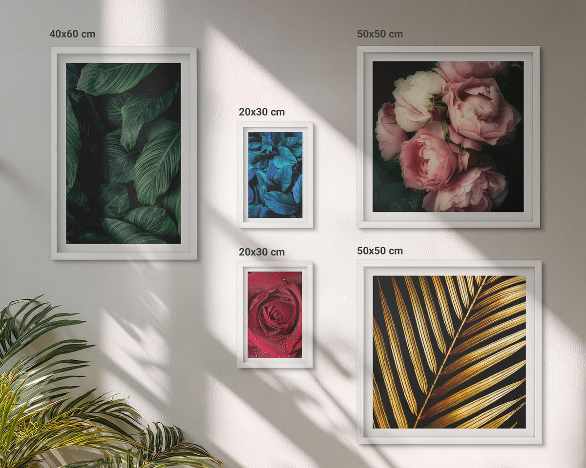 WANDBILDER 5er-Set - 50x50 cm & 20x30 cm & 40x60 cm Weißer Rahmen - Abstrakte schwarze Muster - Weiß, Kunststoff (40/60cm) - ArtPrintCave