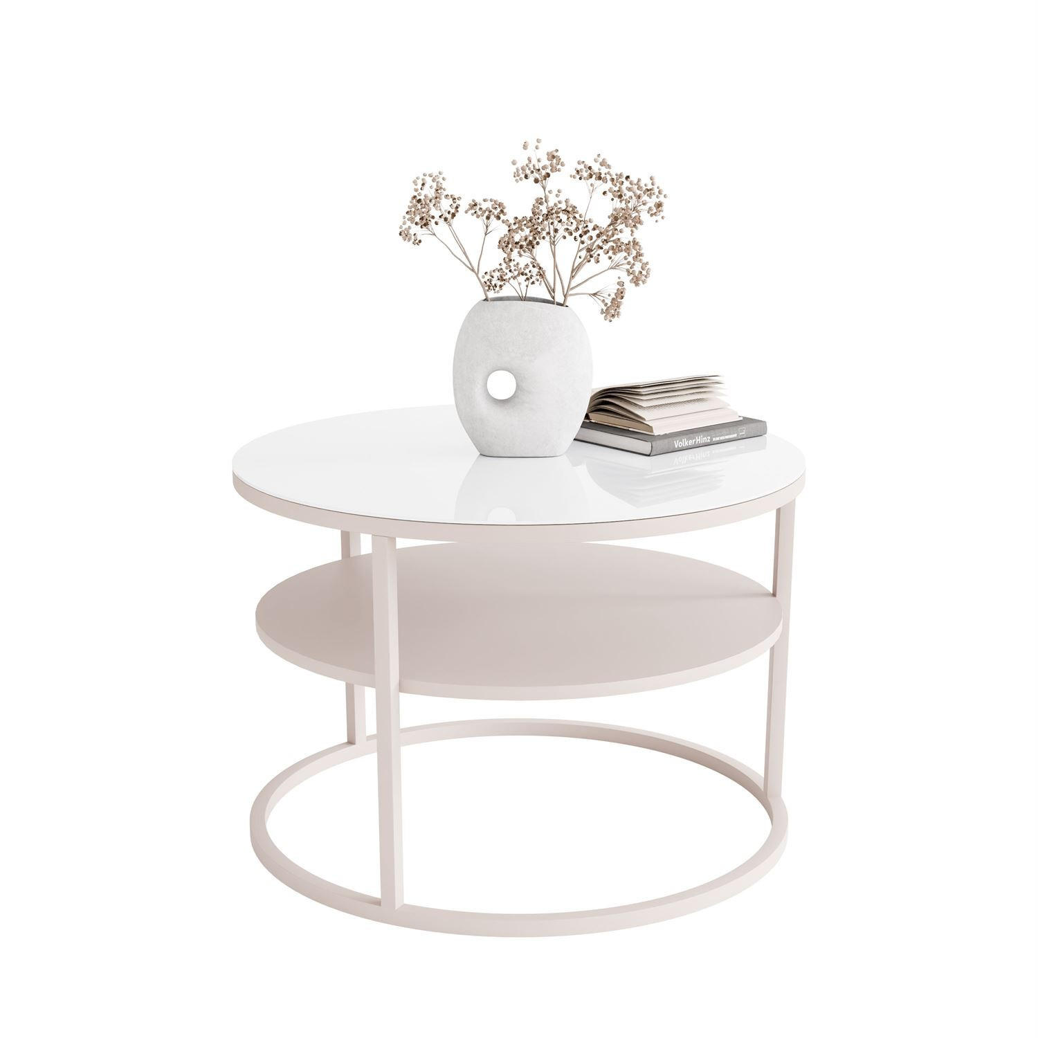 COUCHTISCH CIRI GLASS KASCHMIR mit Ablage Platte aus weißem Glas - Weiß, Glas (70/70/47cm) - Lookway