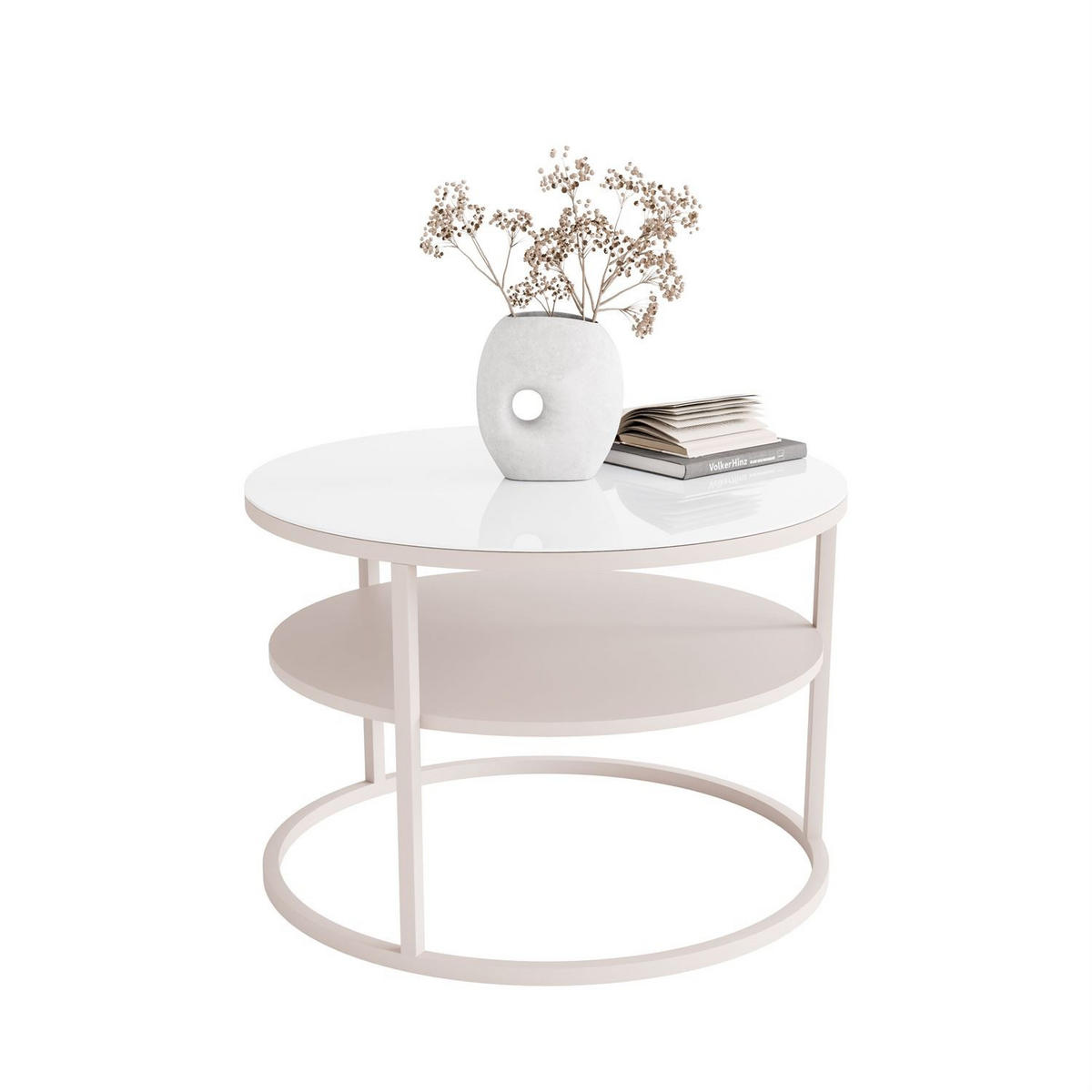 COUCHTISCH CIRI GLASS KASCHMIR mit Ablage Platte aus weißem Glas - Weiß, Glas (70/70/47cm) - Lookway