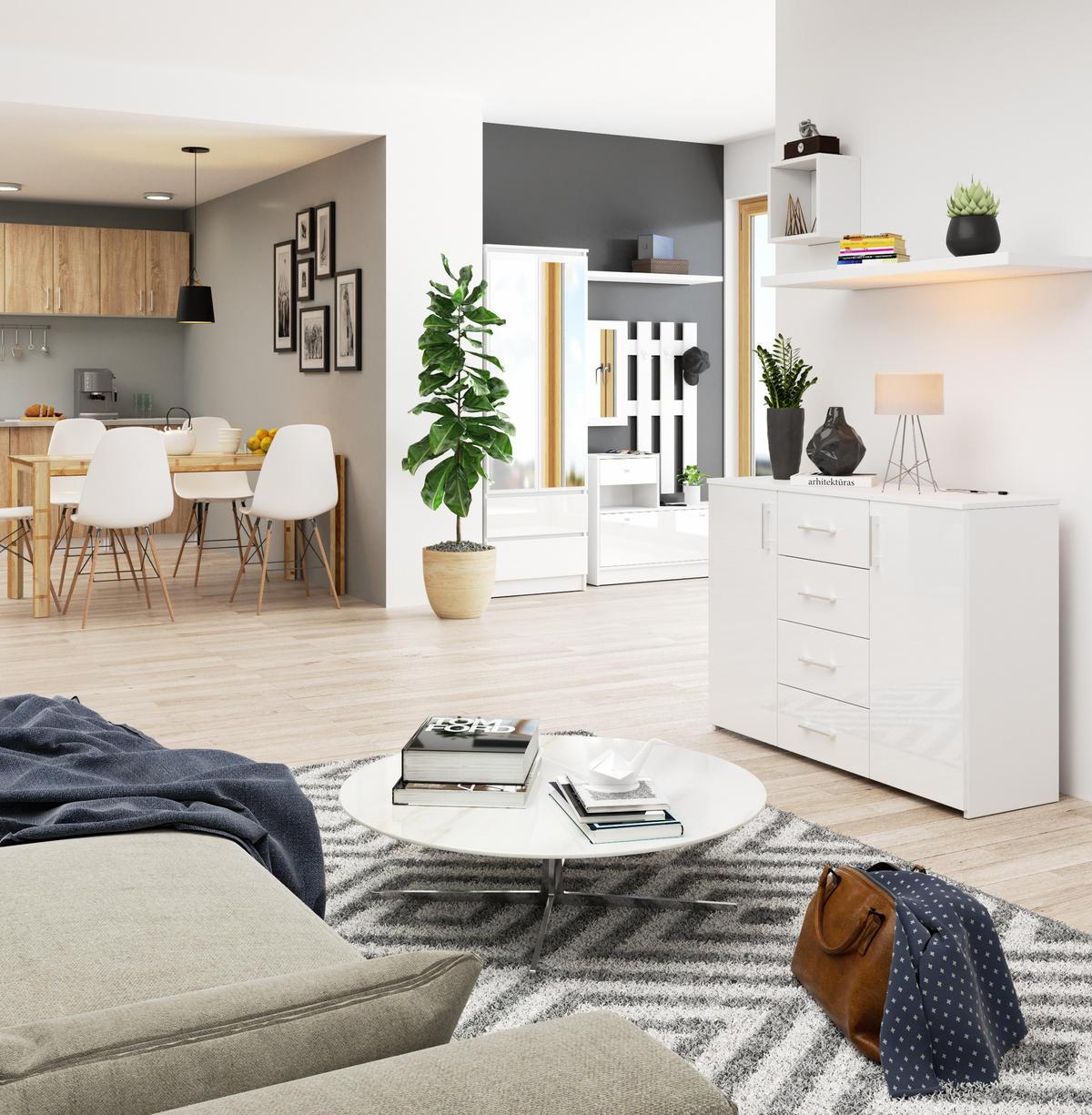 KOMMODE Weiß, Weiß Glanz 80/110/35 - Weiß, Holzwerkstoff (110/80/35cm) - RAUMHIRSCH FURNITURE