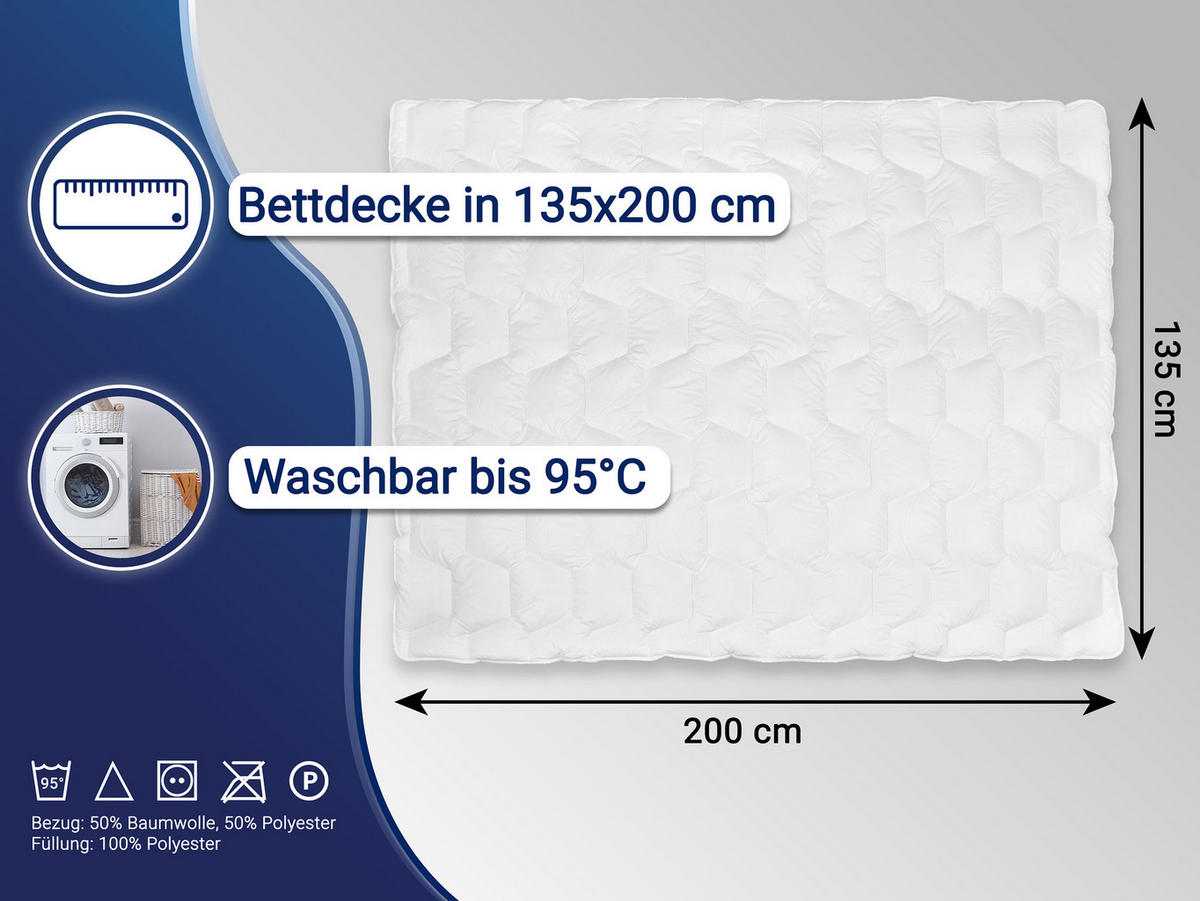 BETTDECKE, 135x200 cm, 50% Polyester, 50% Baumwolle, Weiß - Weiß, Textil (135/200cm) - Zollner