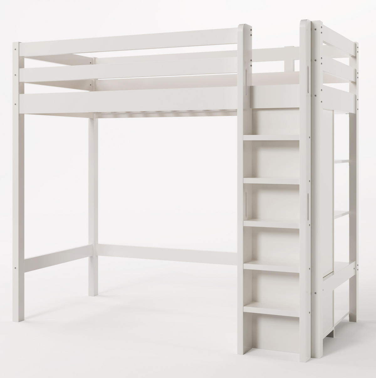 HOCHBETT 90/200 cm mit Kleiderschrank, 6 Regalen und flexibler Montage aus Massivholz und Spanplatte, Weiß - Weiß, Holzwerkstoff - Redom