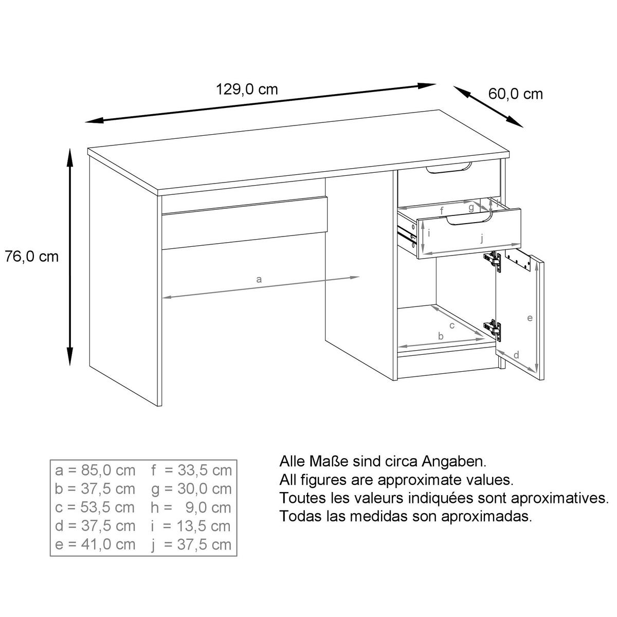 SCHREIBTISCH Logan Fronten in Graphit Seidenmatt - Graphitfarben, Holzwerkstoff (60/129/76cm) - Vladon