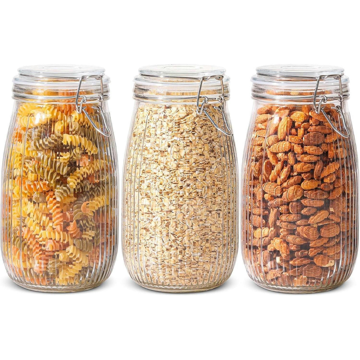 VORRATSGLÄSER 3-teiliges Set 1,5 L mit Bügelverschluss gestreift - Multicolor, Glas (26.8/15.7/39.8cm)